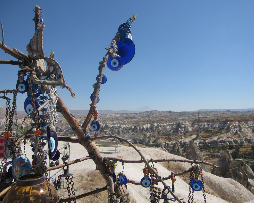 SIGHTS - Evil eye trinkets for sale at the cave house site 