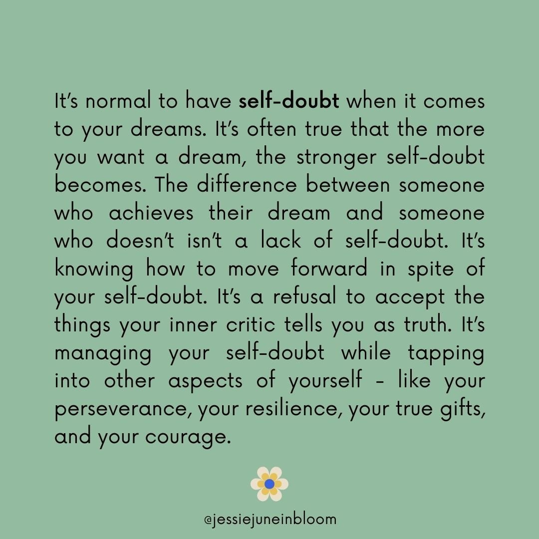 When I'm helping someone move forward in the face of self-doubt, it's important to not try and white knuckle it or push away the self-doubt.

What actually helps is to witness our self-doubt with compassion and embrace it instead of pushing it away. 