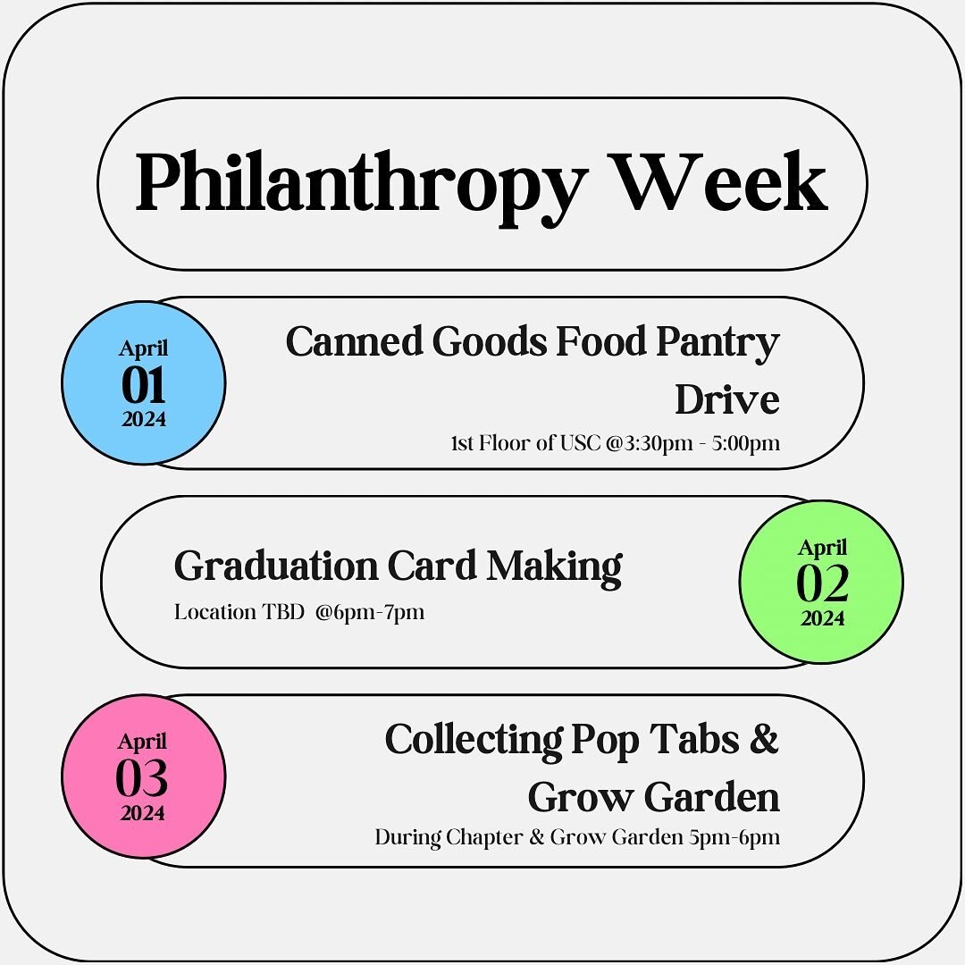 MARK YOUR CALENDARS!! Philanthropy Week is coming up and we can&rsquo;t wait see you participate!