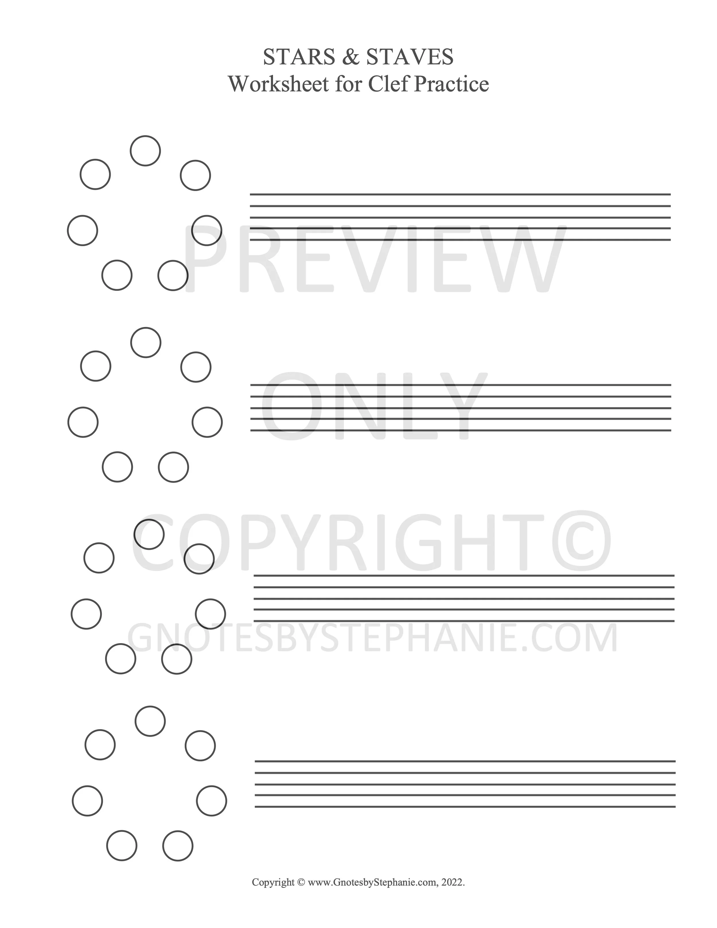 STARS & STAVES - Worksheet for Clef Practice — Gnotes™ by Stephanie