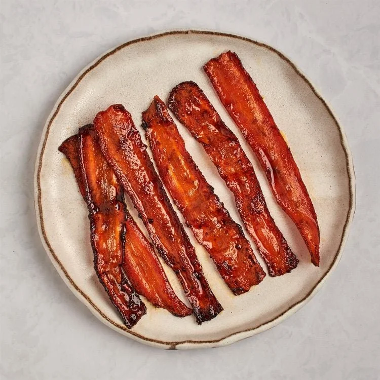 Plate of vegan carrot bacon
