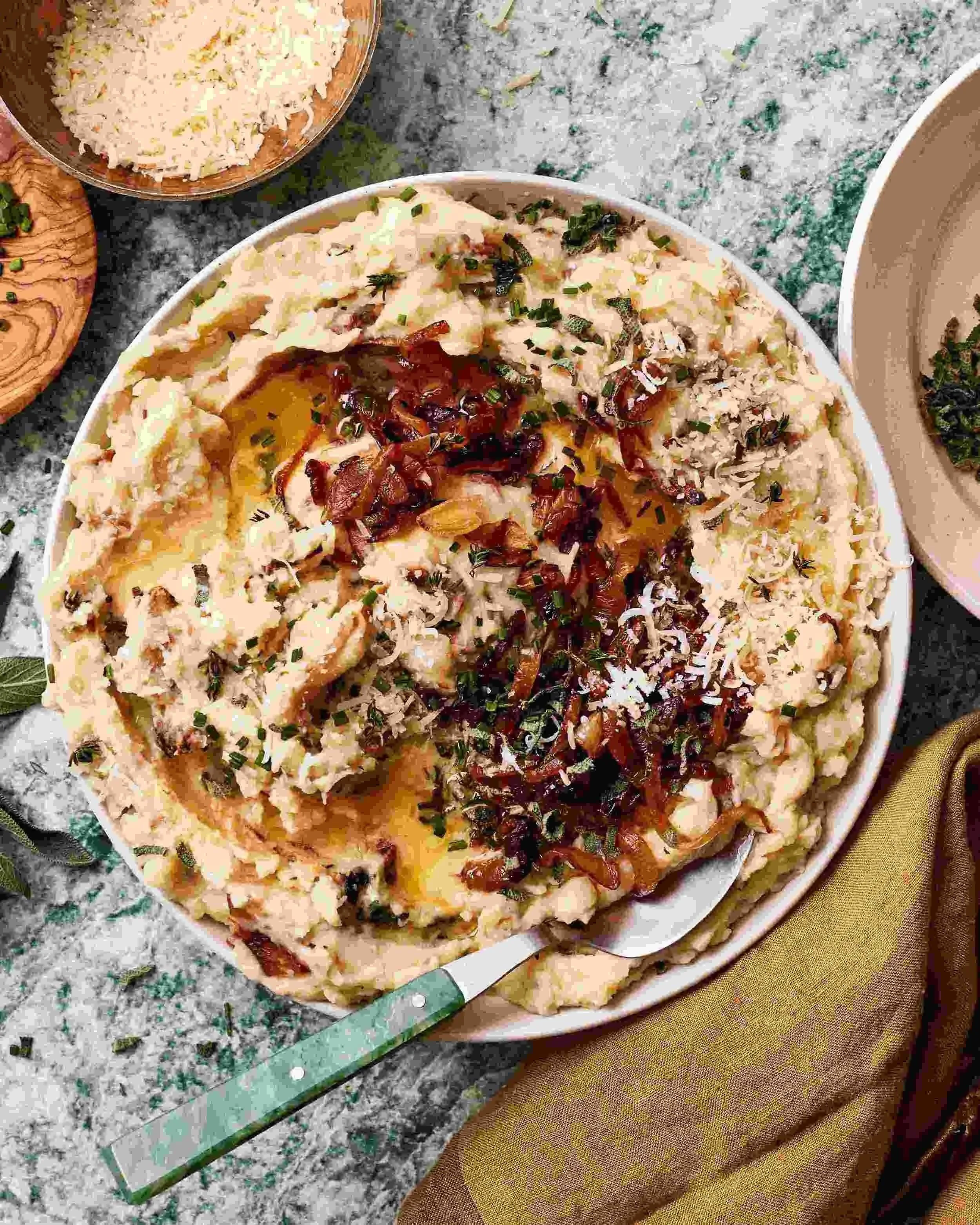 Picture of Mashed Potato, Rutabaga, and Parsnip Casserole with Caramelized Onions