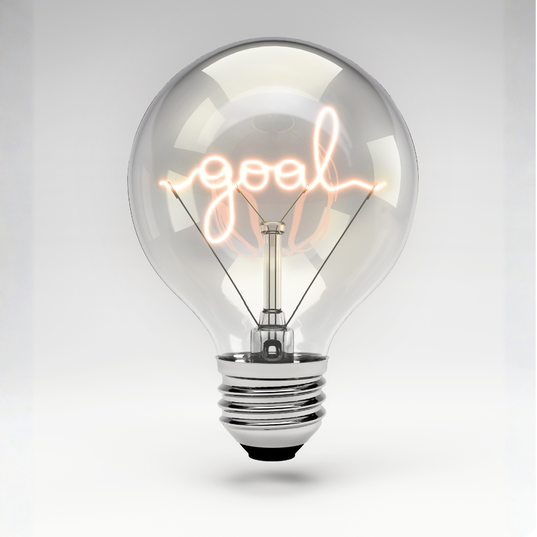 A lightbulb charged with the word GOAL