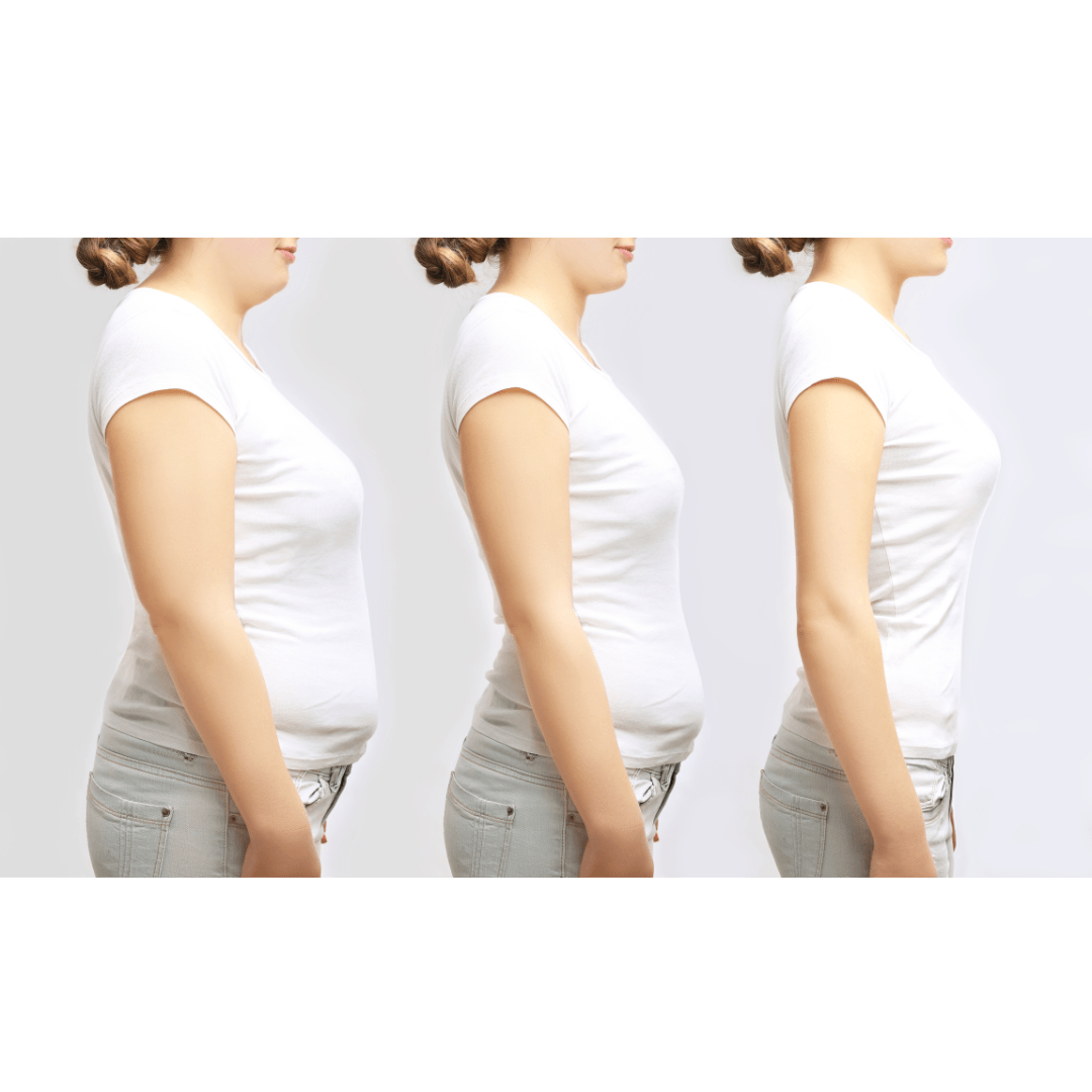 side view of woman losing weight