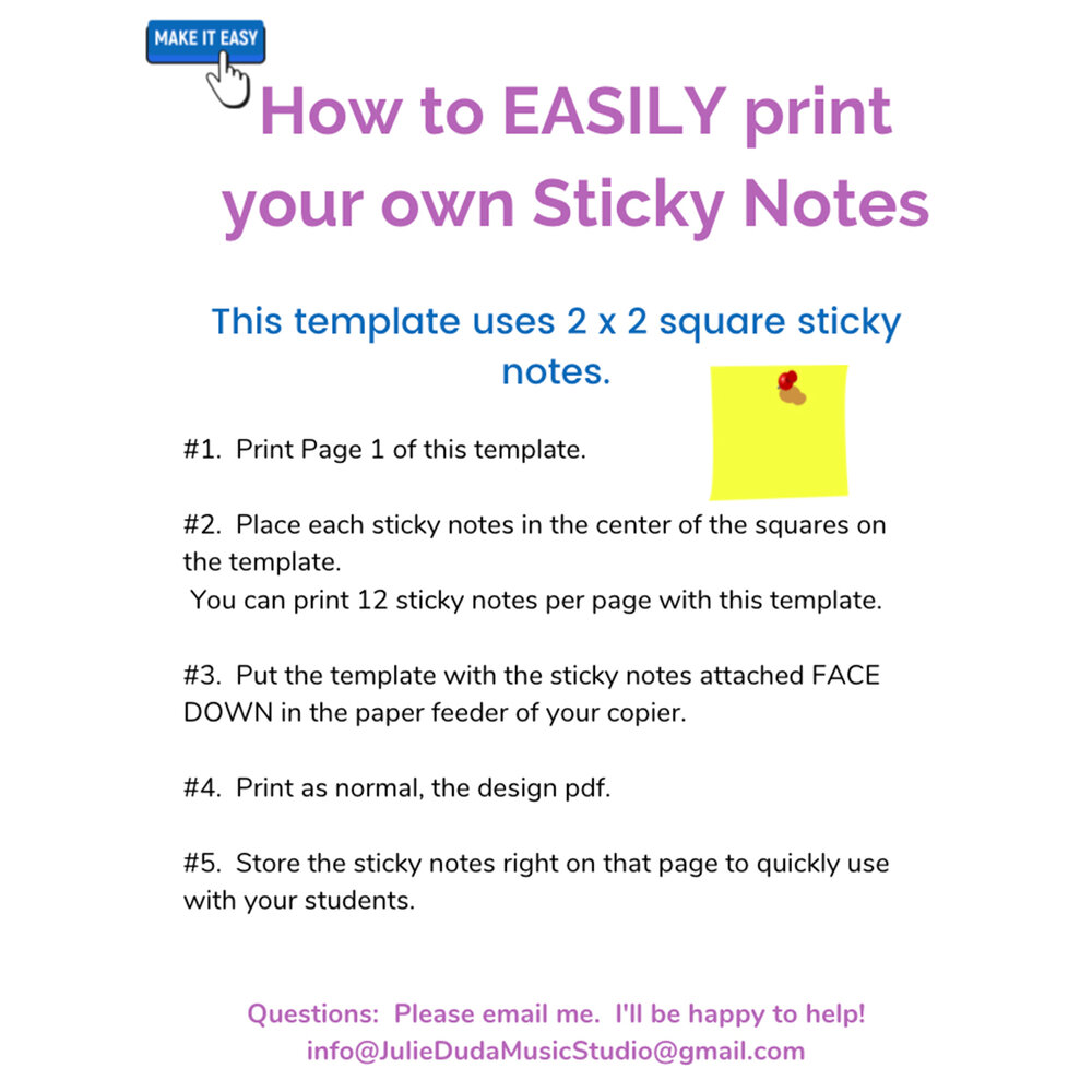 Template for Printing on Mini Post-It Notes (1.5 x 2) by
