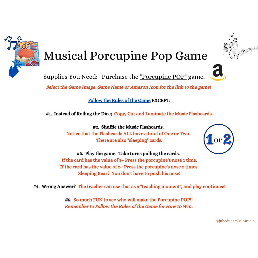 Musical Porcupine Pop Game — Julie Duda Music Studio