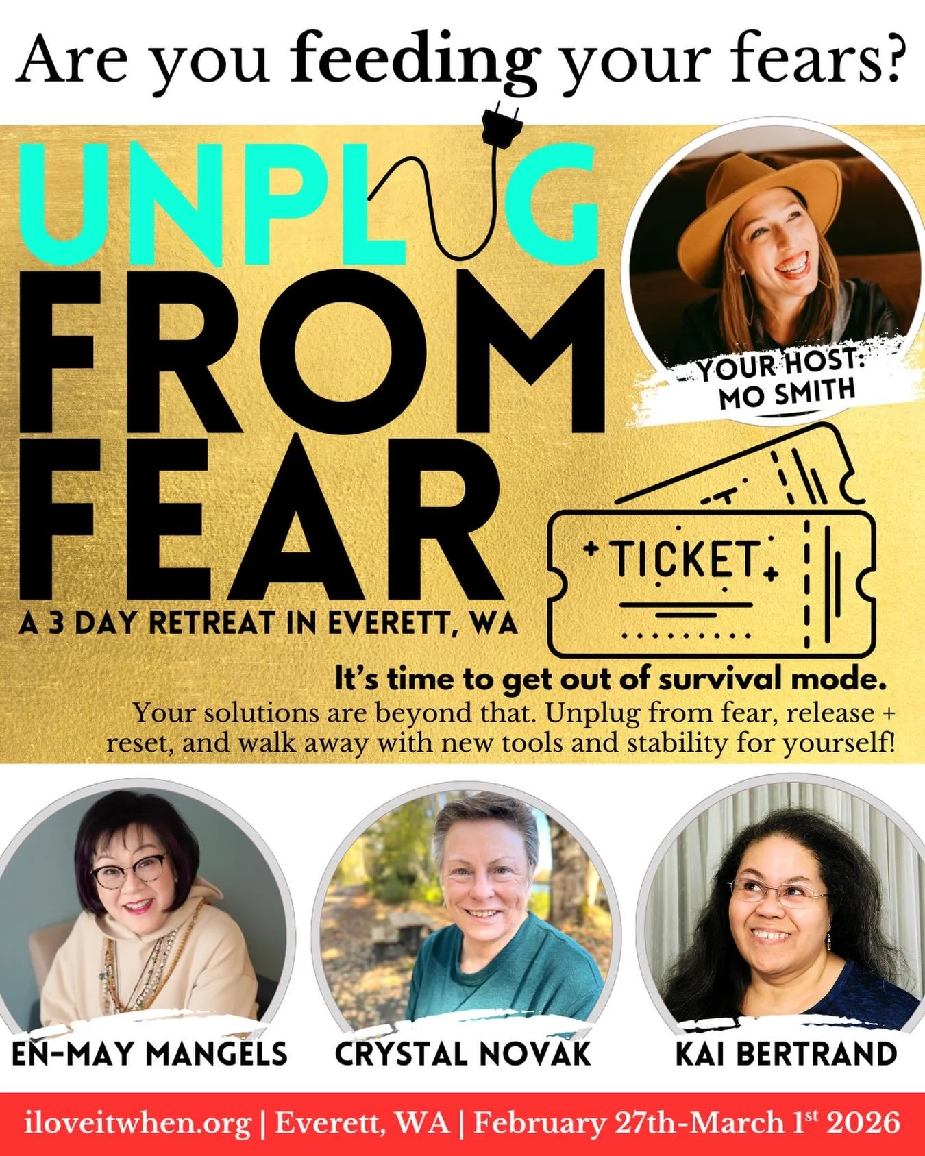 The retreat is NEXT MONTH - and YOU are supposed to be there!! Yes, you :) I&rsquo;m speaking directly to you. 

It&rsquo;s time to get out of survival mode.
It&rsquo;s time to step beyond fear.
Time to clear your energy, your mind and your emotional