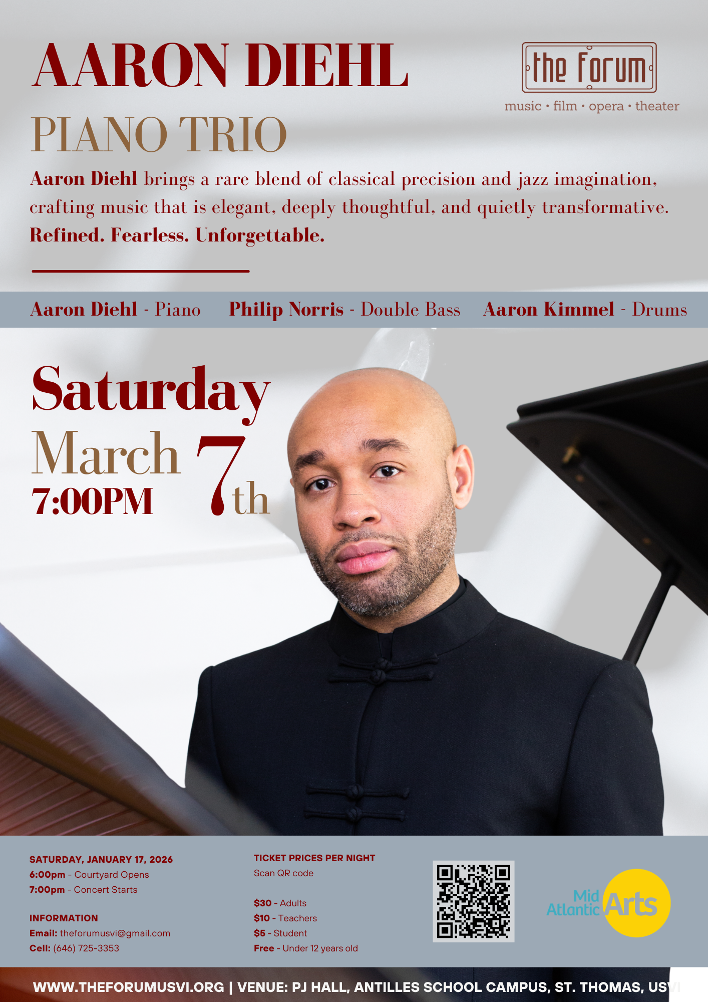 The Aaron Diehl Piano Trio at The Forum USVI, St. Thomas