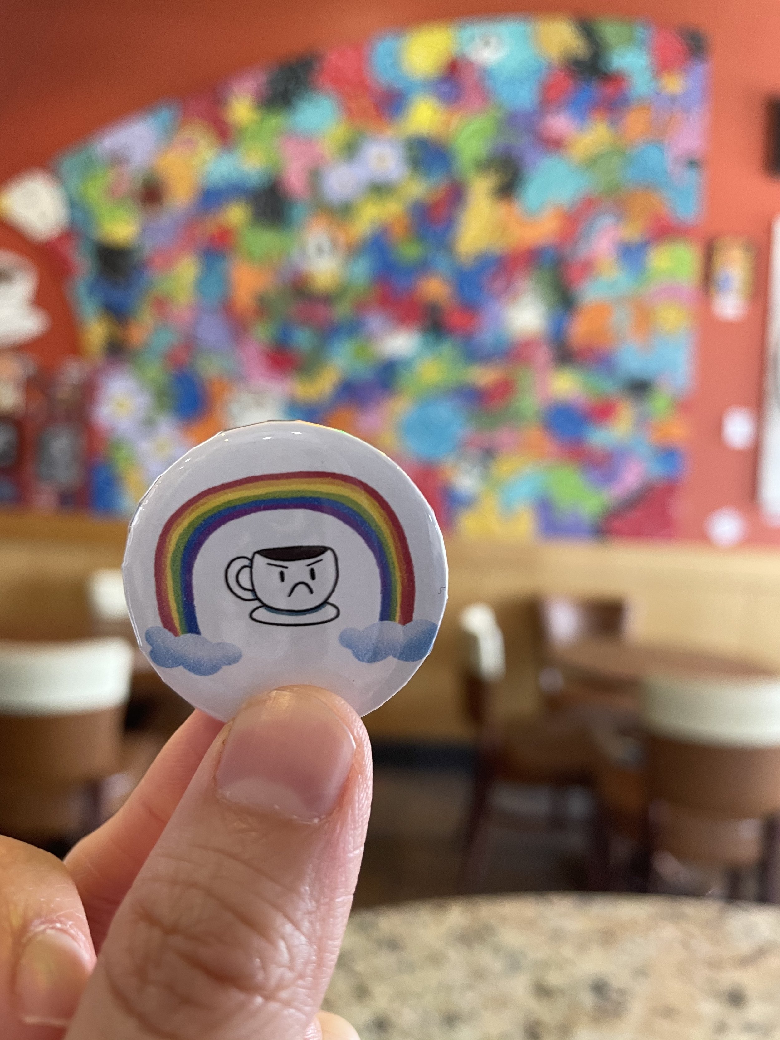  Grouchy’s themed pride pin, which I made for Pride month and sold at the coffeeshop! Proceeds went to Trans Vegas 