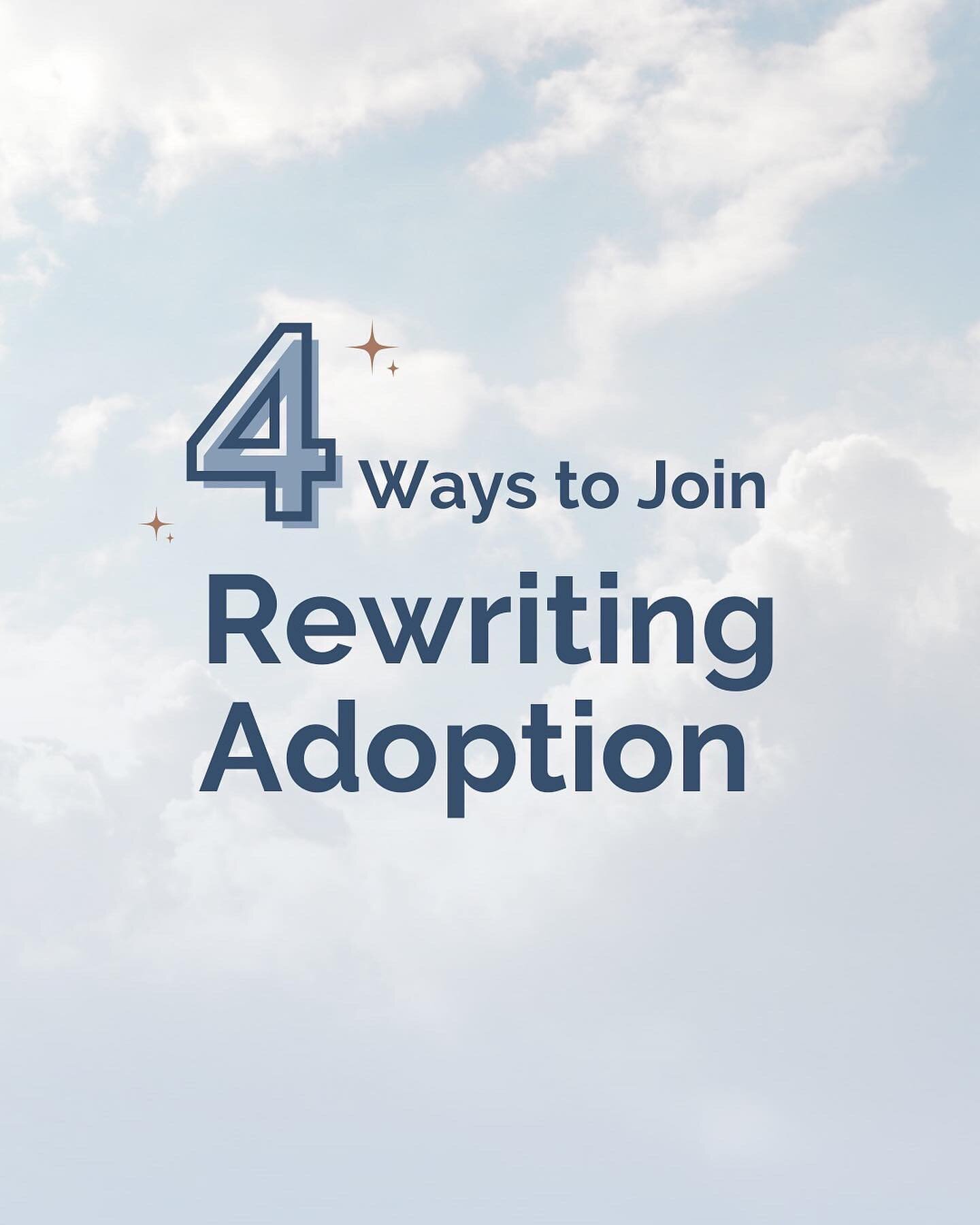 Swipe ➡️ for four ways to join us and how to sign up!

✍️ Want to share your story? Write with us!

🗣 Do you like Instagram polls? Become an Adoptee Rep!

💛 Looking to discuss adoption topics and find support from other adoptees? Register for our a