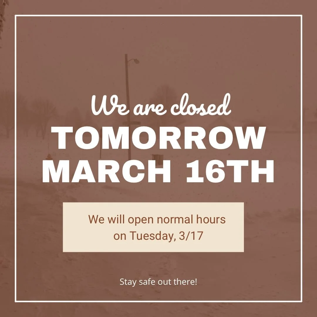 Snowstorm Elsa has made herself known and there seems to be no end in sight ❄️

The conditions don't look like they're supposed to lessen anytime soon so in an effort to keep our staff and practice members safe, we have decided to close tomorrow, Mar