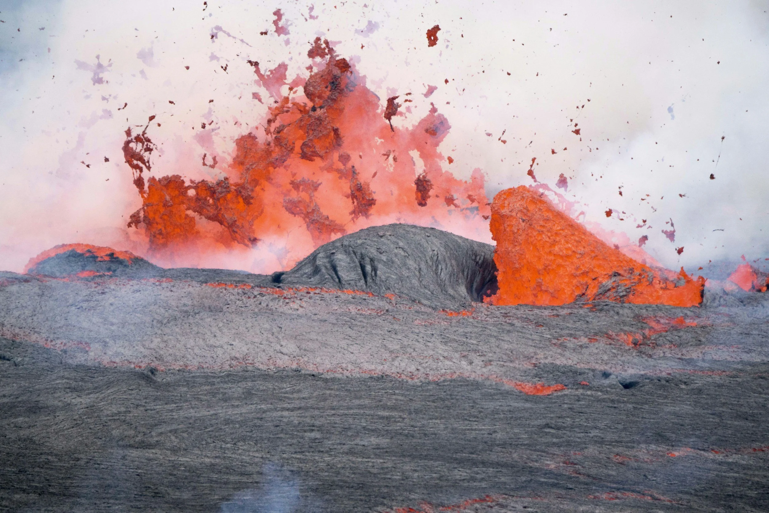 Lava eruption with molten rock and ash