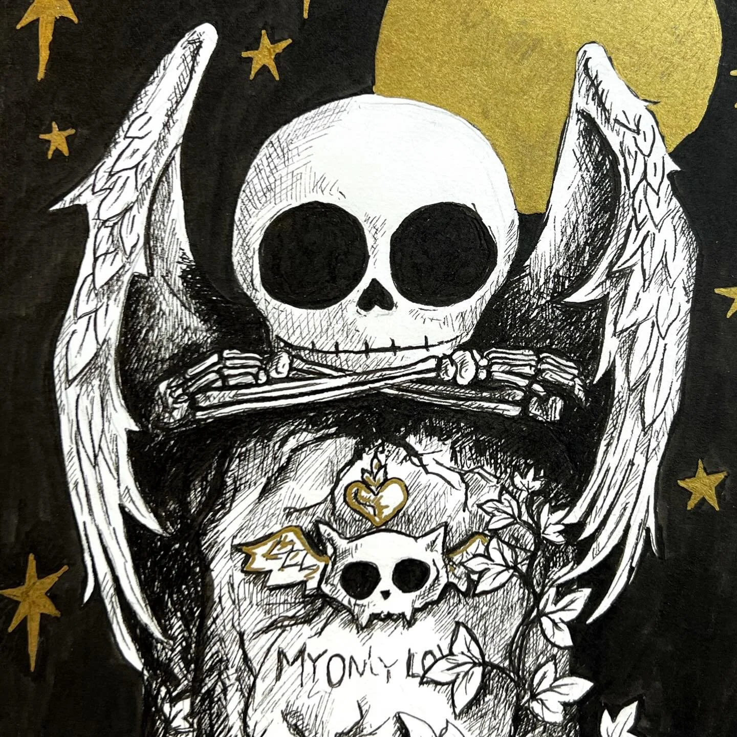 Day 15 #mabsdrawlloweenclub 
‘Lovely Bones’
#lovelybones #drawlloween #drawlloween2025 #mabsdrawlloweenclub2025 @mabgraves #drawingchallenge #altart #darkart #halloweenart #jessedicksonartist #millie_and_the_wolf