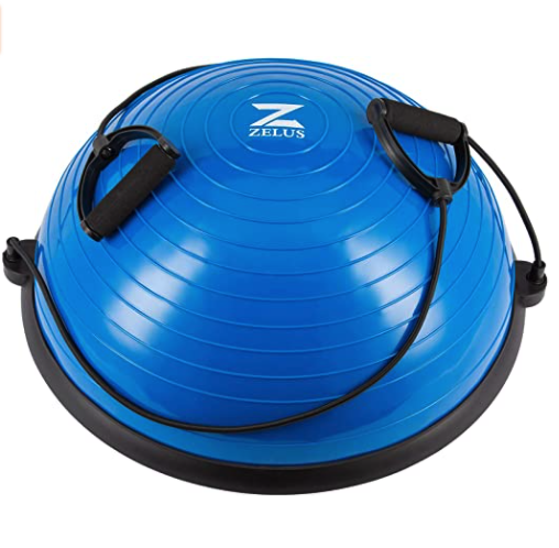 ZELUS Balance Ball Trainer Half Yoga Exercise Ball with Resistance Bands and Foot Pump for Yoga Fitness Home Gym Workout