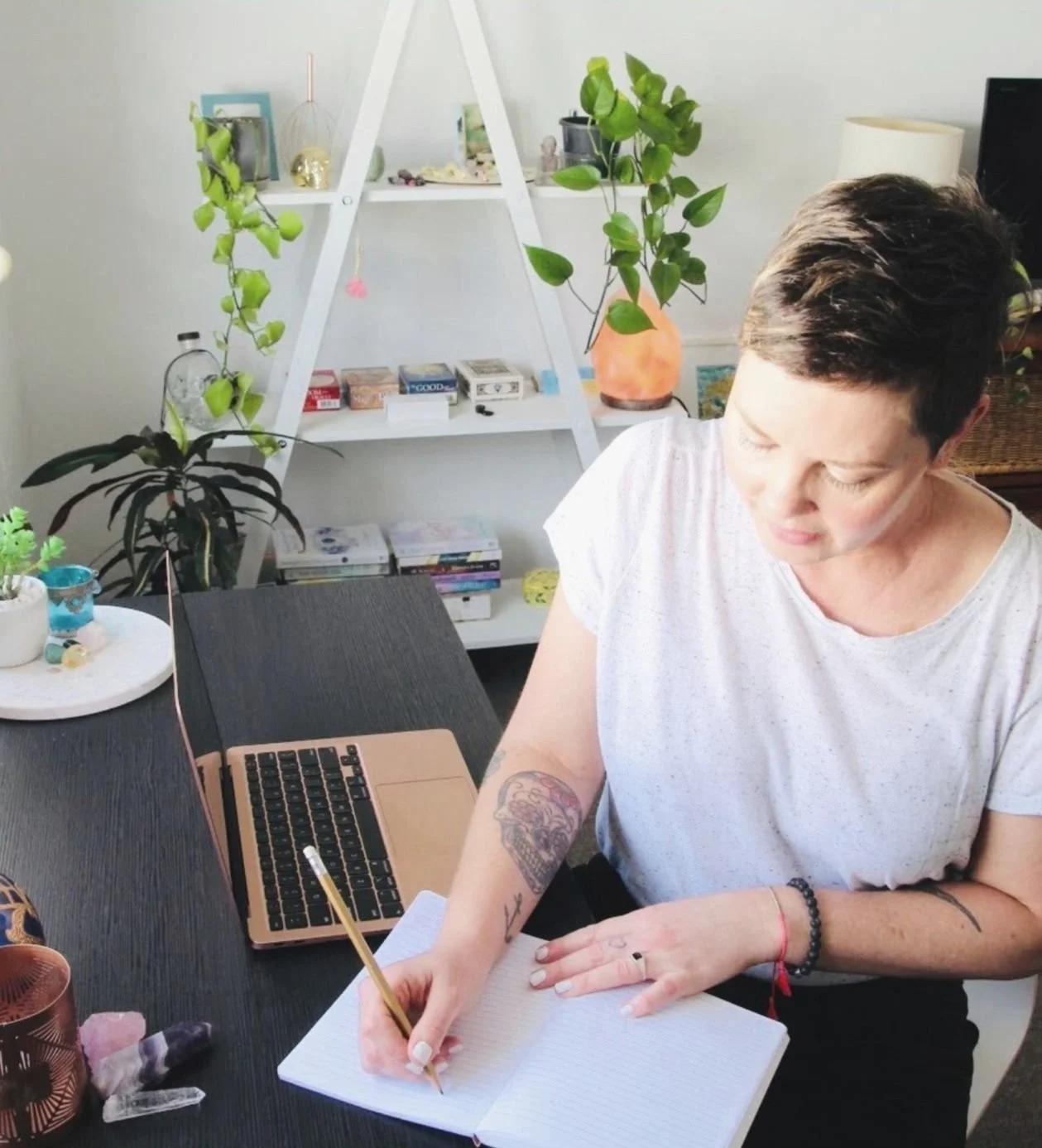 woman sitting at a desk working