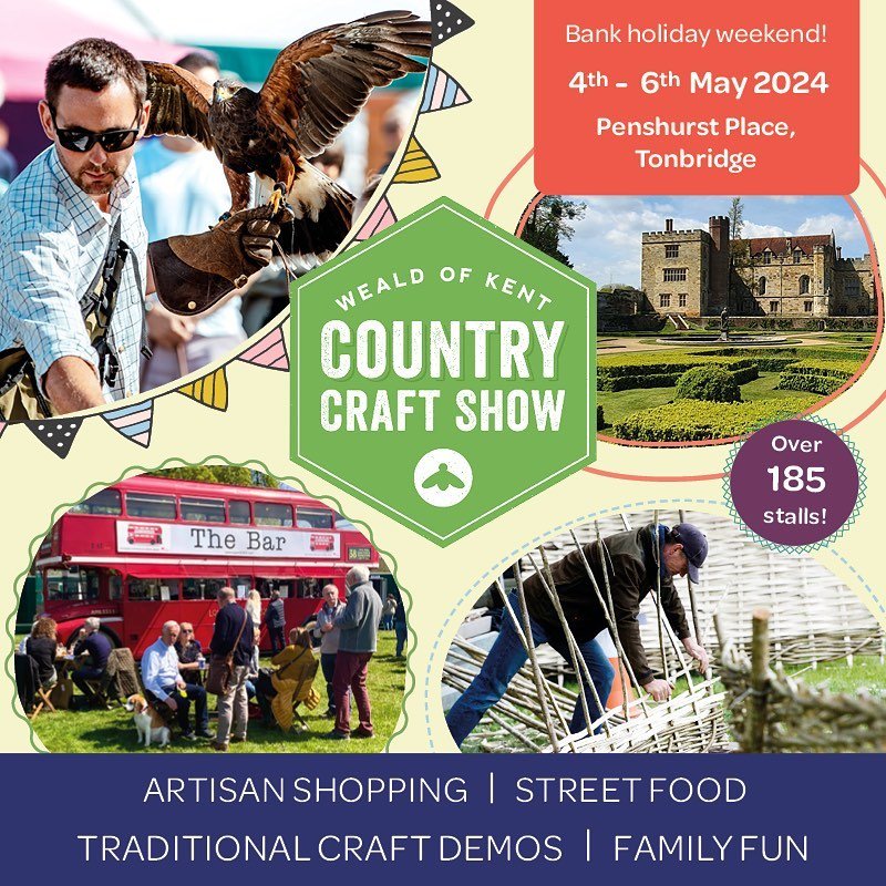The Weald of Kent Country Craft Show will be taking place from Saturday 4th- Monday 6th May 2024!✨

Artisan shopping, speciality street food, entertainment, craft demos, live music and more &ndash; the perfect bank holiday day out!

Explore over 180 