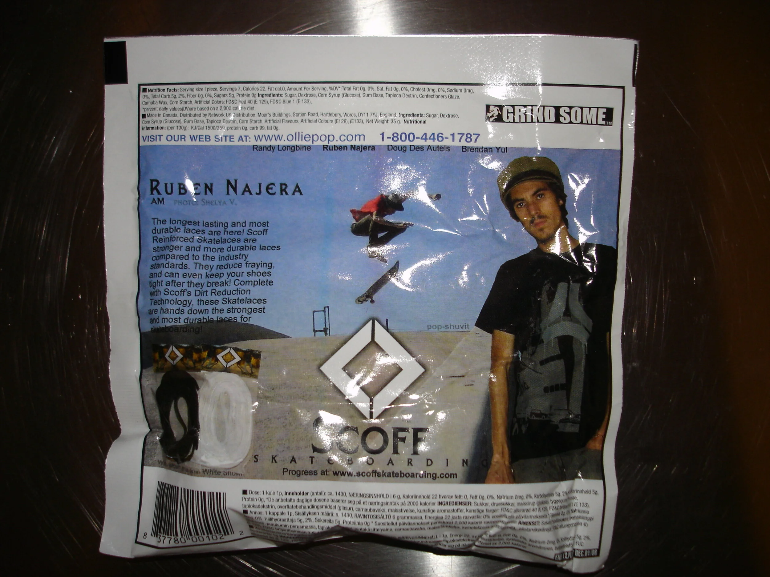 Featured on back of OLLIEPOP bubble gum packages sold at ZUMIEZ stores worldwide.