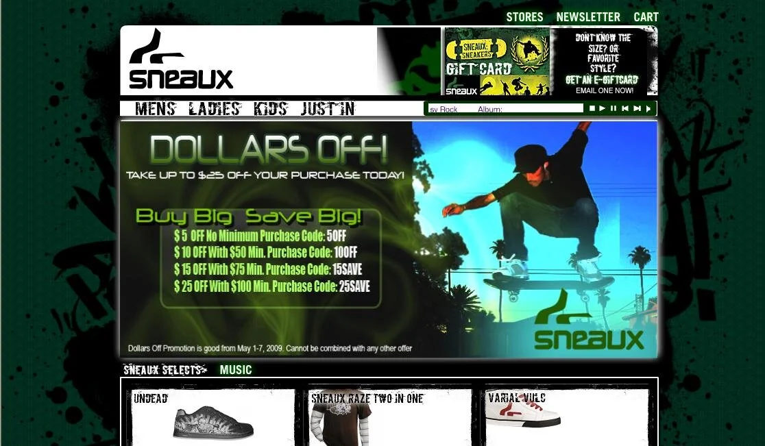 Cover page of SNEAUX shoes website. 