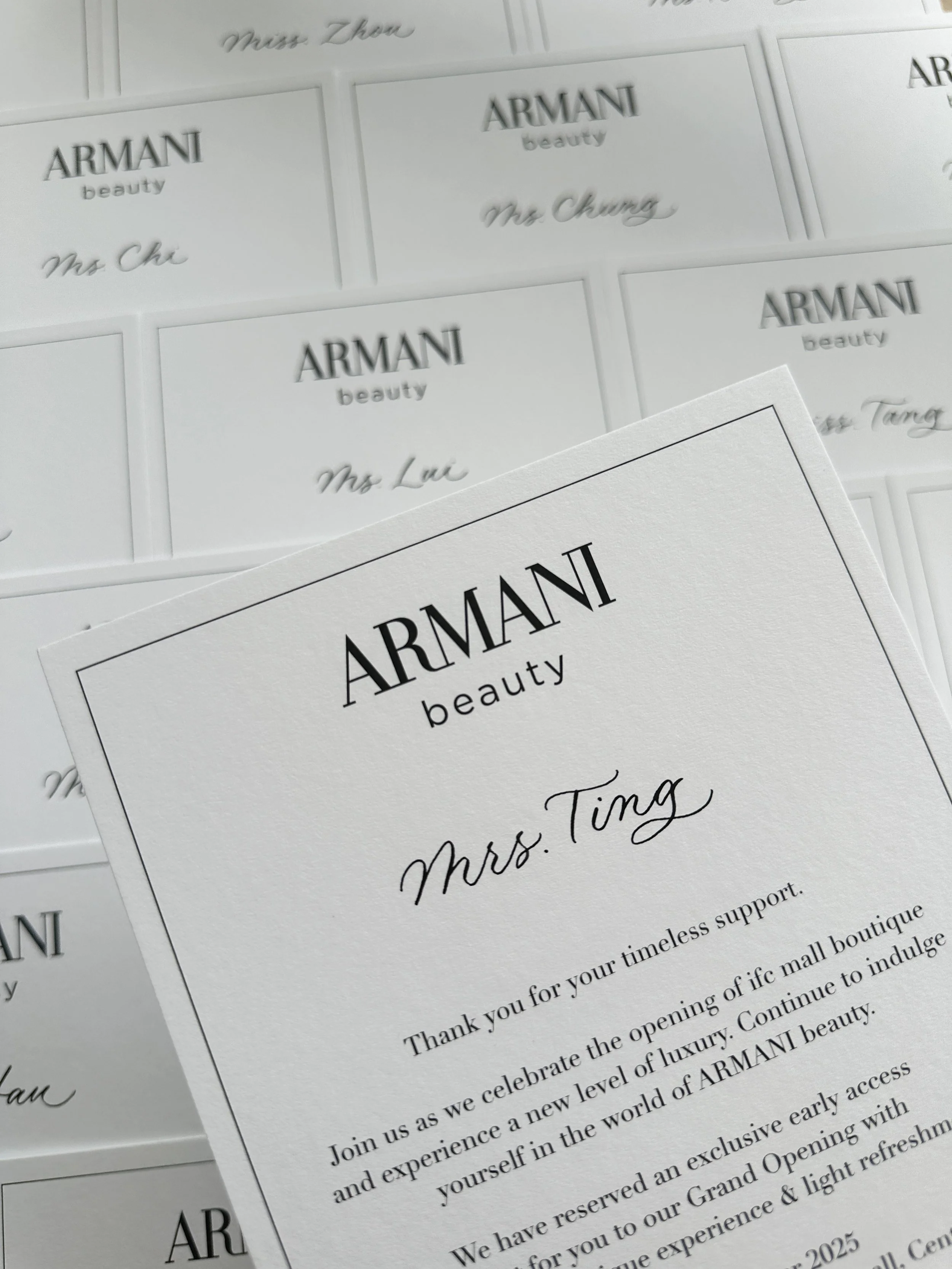 Calligraphy on Invitations Hong Kong - for Armani Beauty