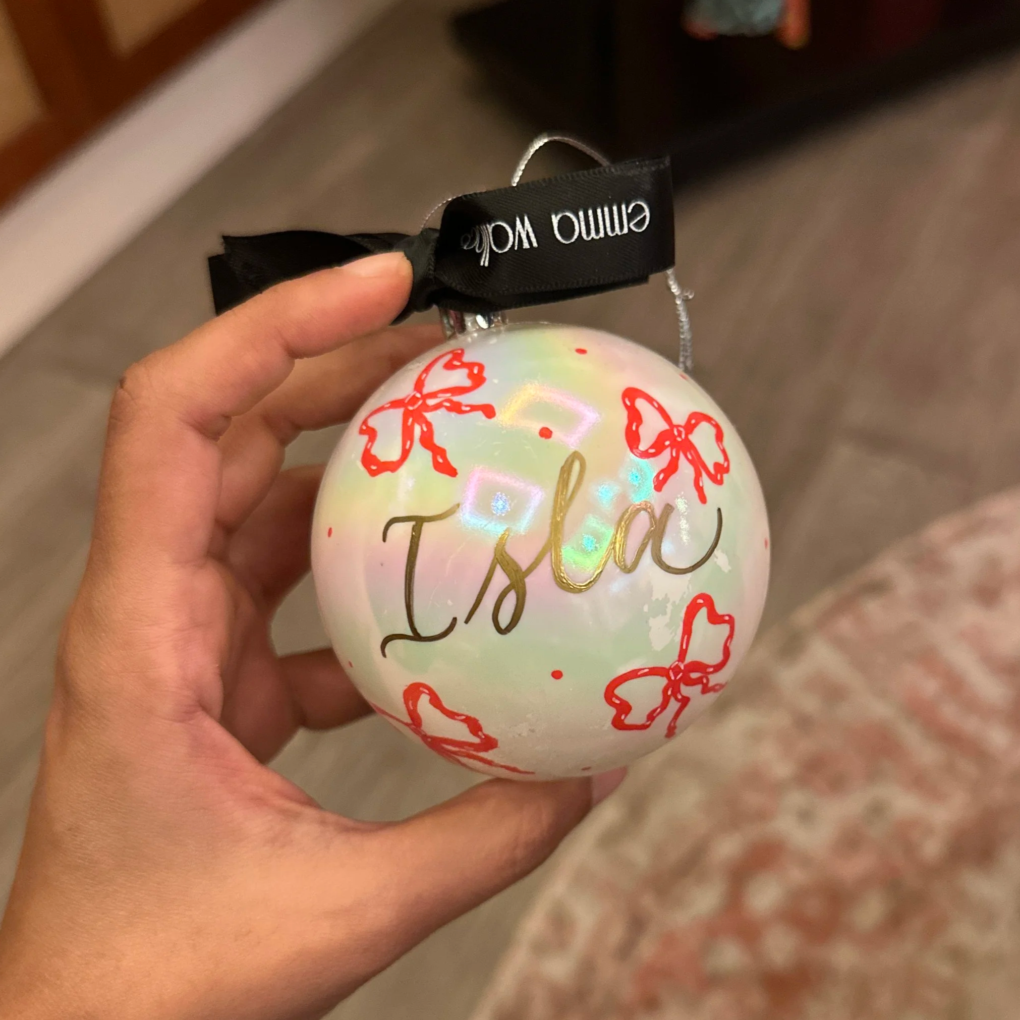 On-site calligraphy on christmas baubles hong kong - for Emma Wallace