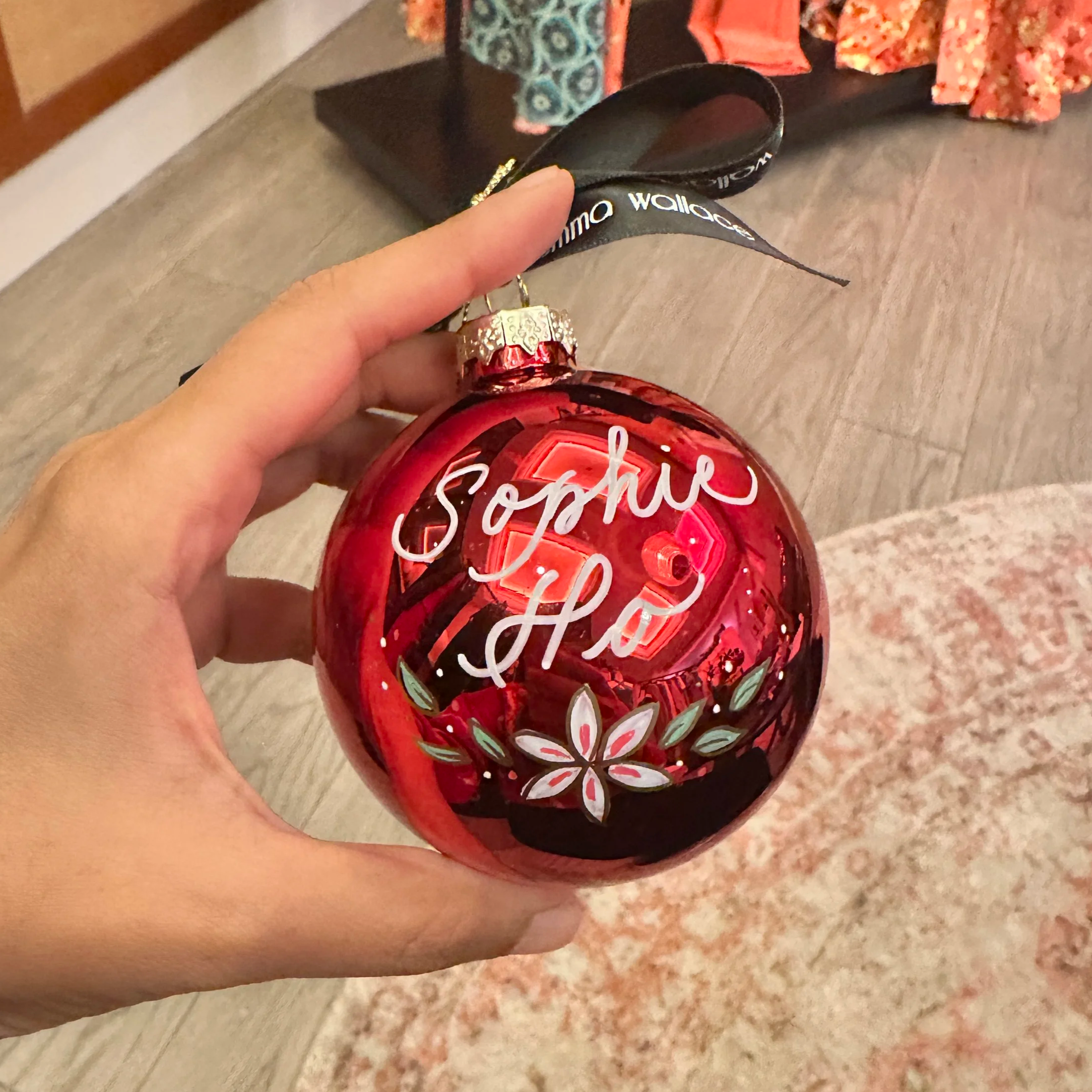 On-site calligraphy on christmas baubles hong kong - for Emma Wallace