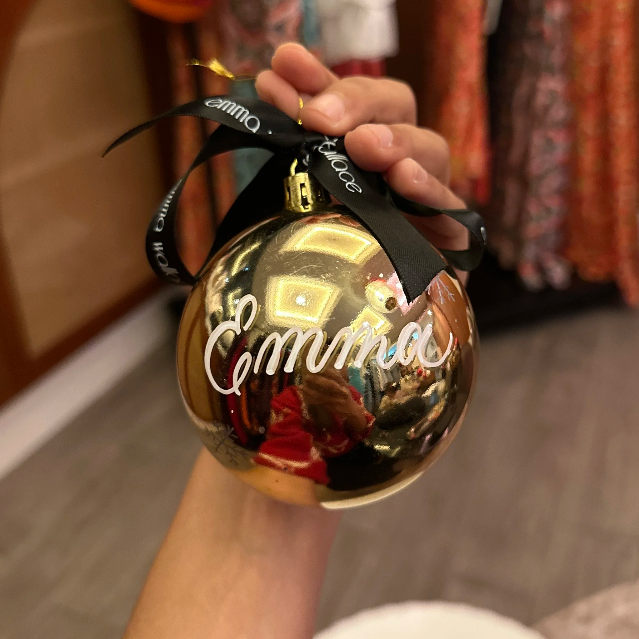 On-site calligraphy on christmas baubles hong kong - for Emma Wallace