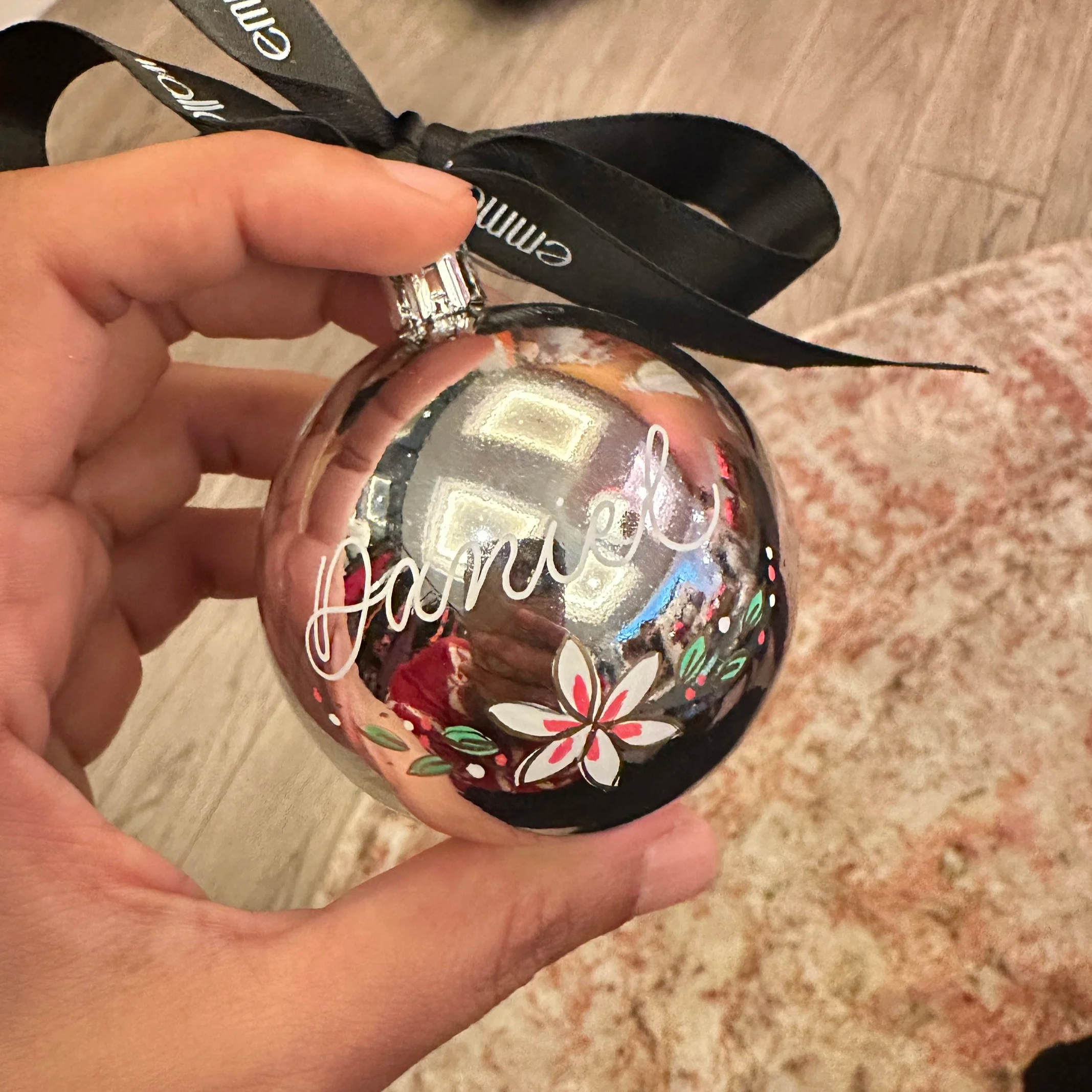 On-site calligraphy on christmas baubles hong kong - for Emma Wallace
