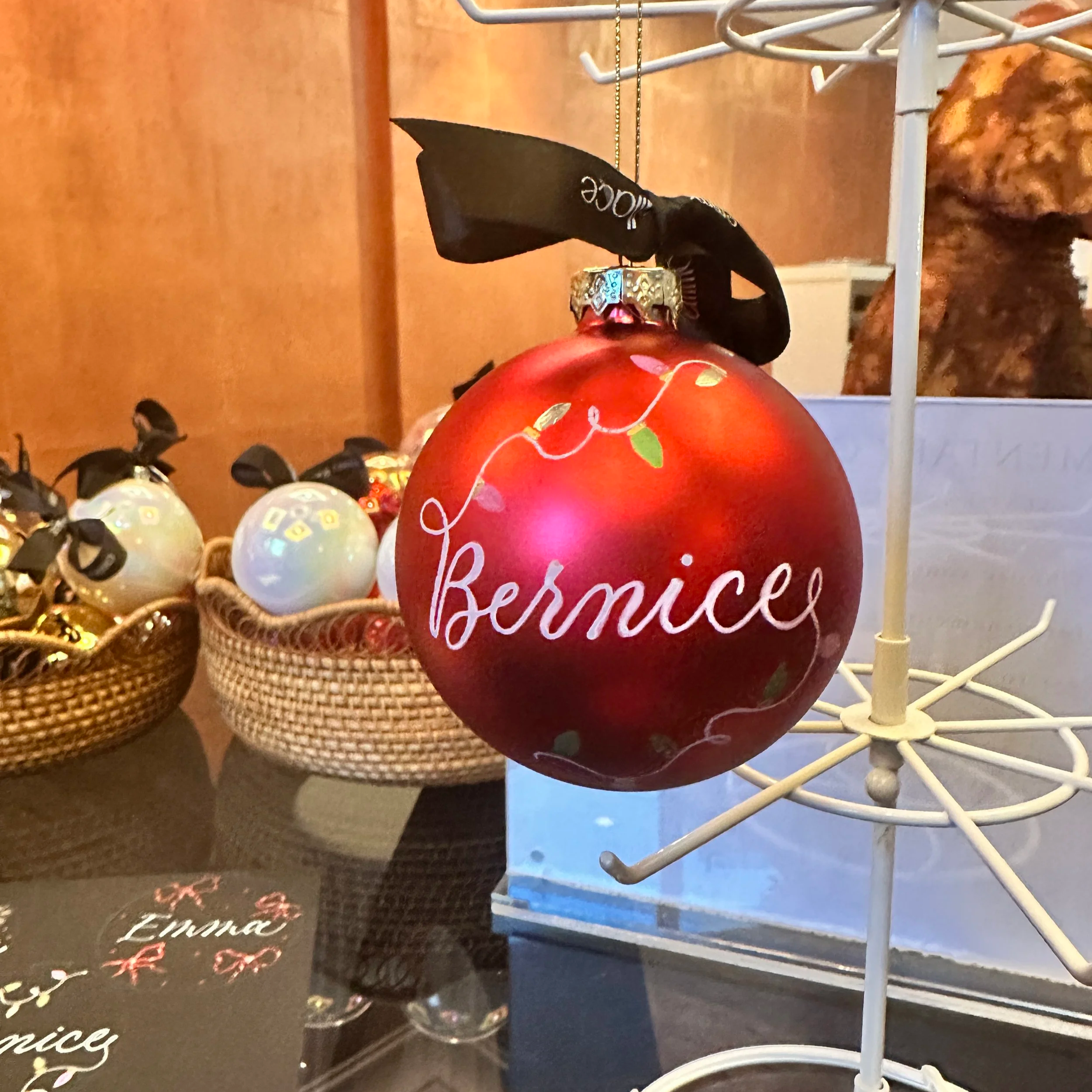 On-site calligraphy on christmas baubles hong kong - for Emma Wallace