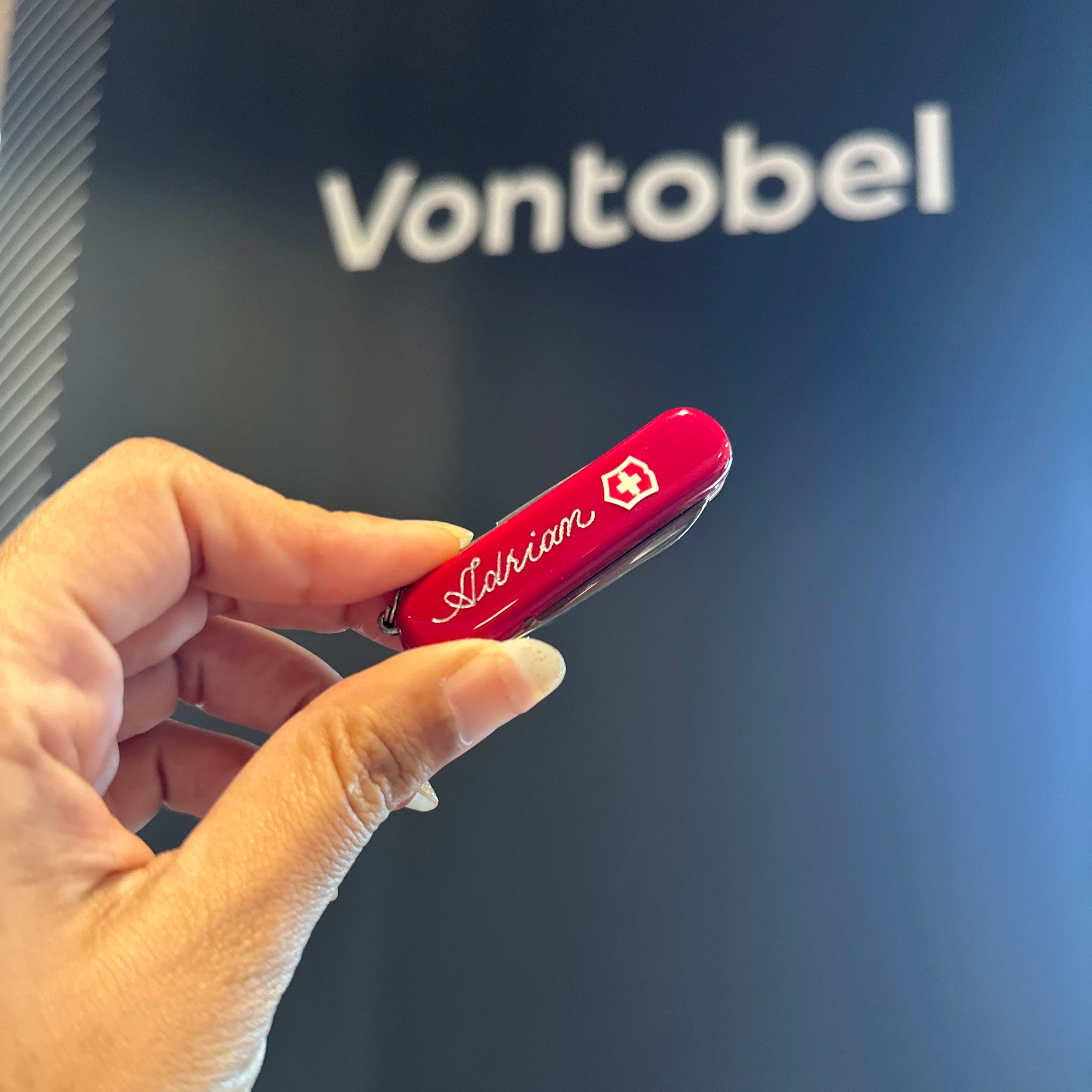 On-site Calligraphy Heat Foiling on Swiss Army Knives for client event in Hong Kong