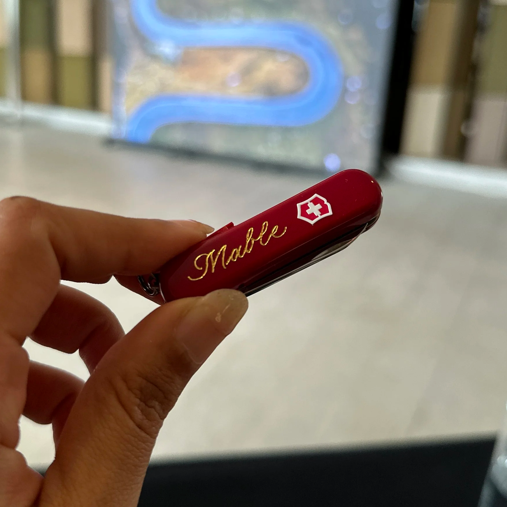 On-site Calligraphy Heat Foiling on Swiss Army Knives for client event in Hong Kong