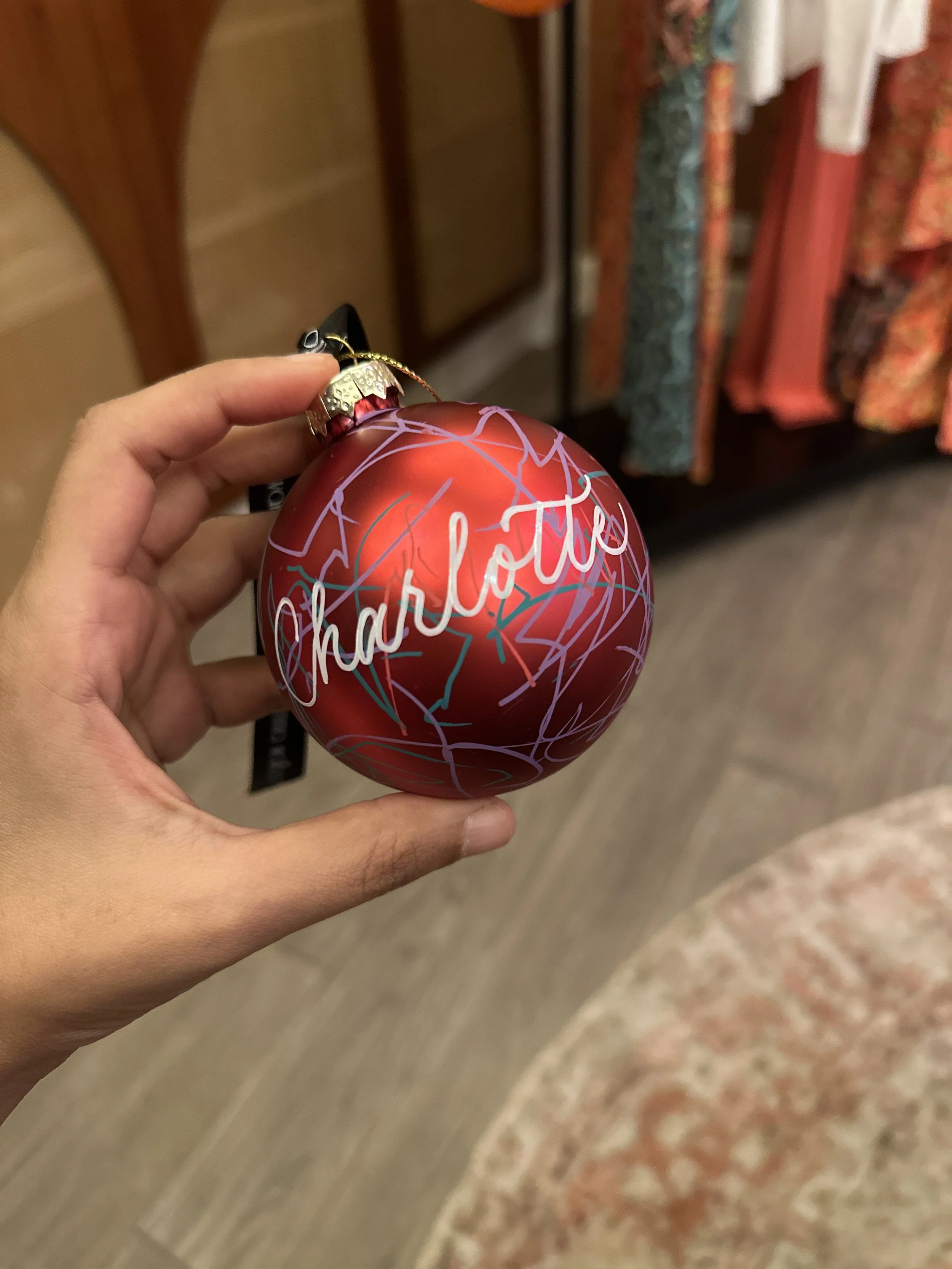 On-site calligraphy on christmas baubles hong kong - for Emma Wallace