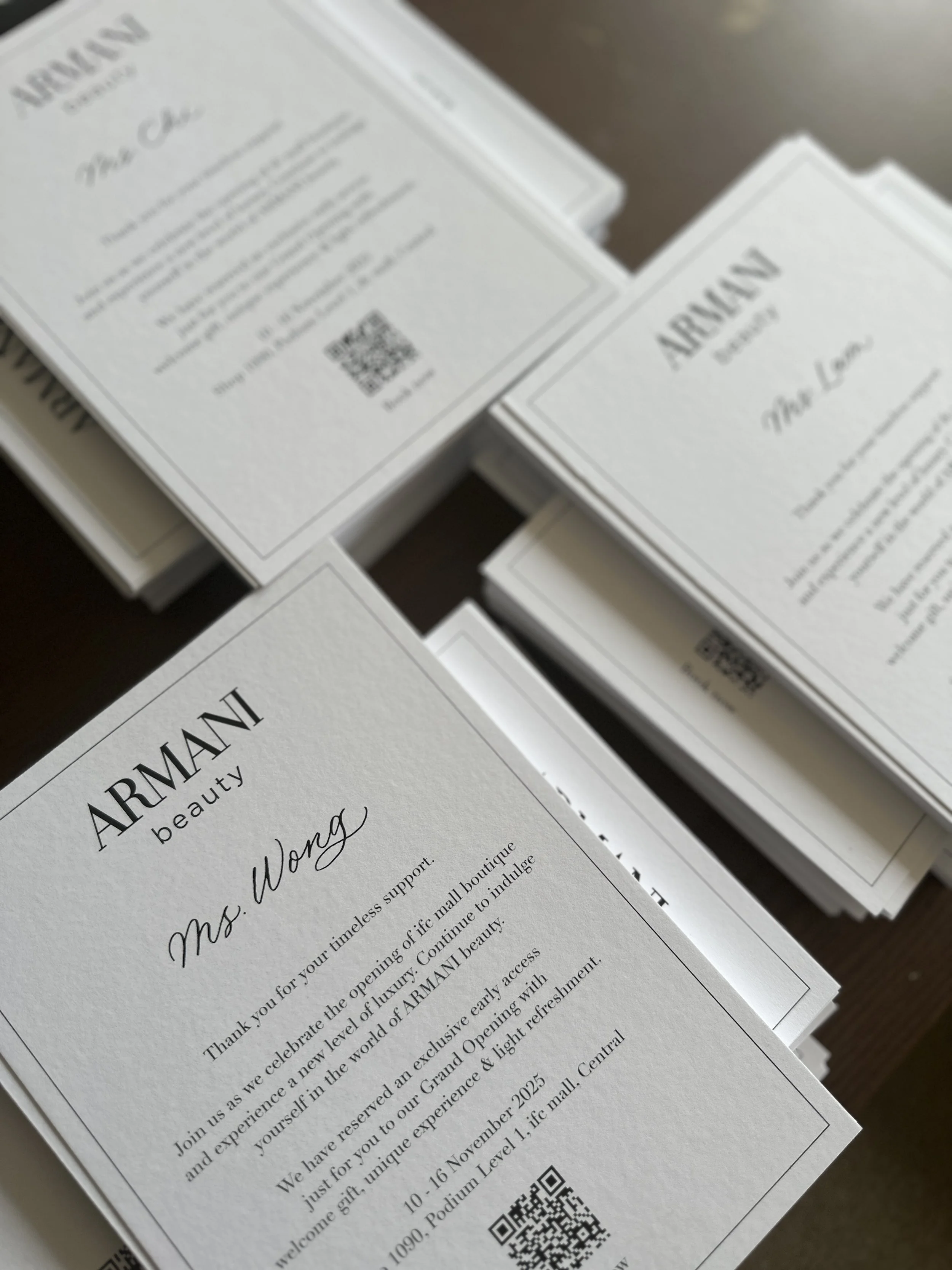 Calligraphy on Invitations Hong Kong - for Armani Beauty