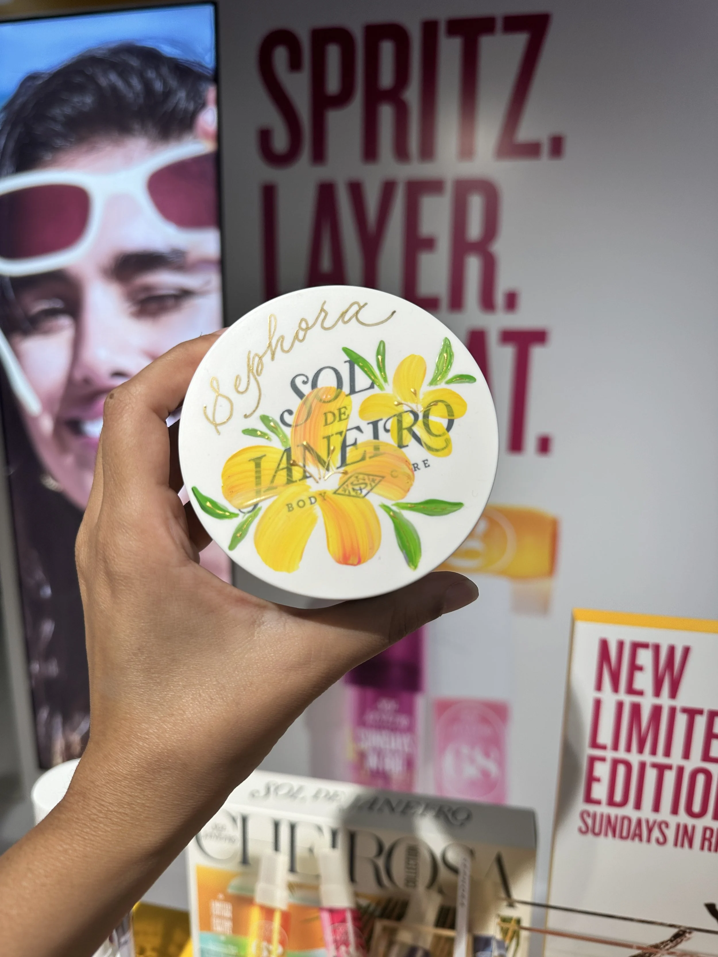 Hong Kong on-site calligrapher and product painting for Sol De Janeiro at Sephora