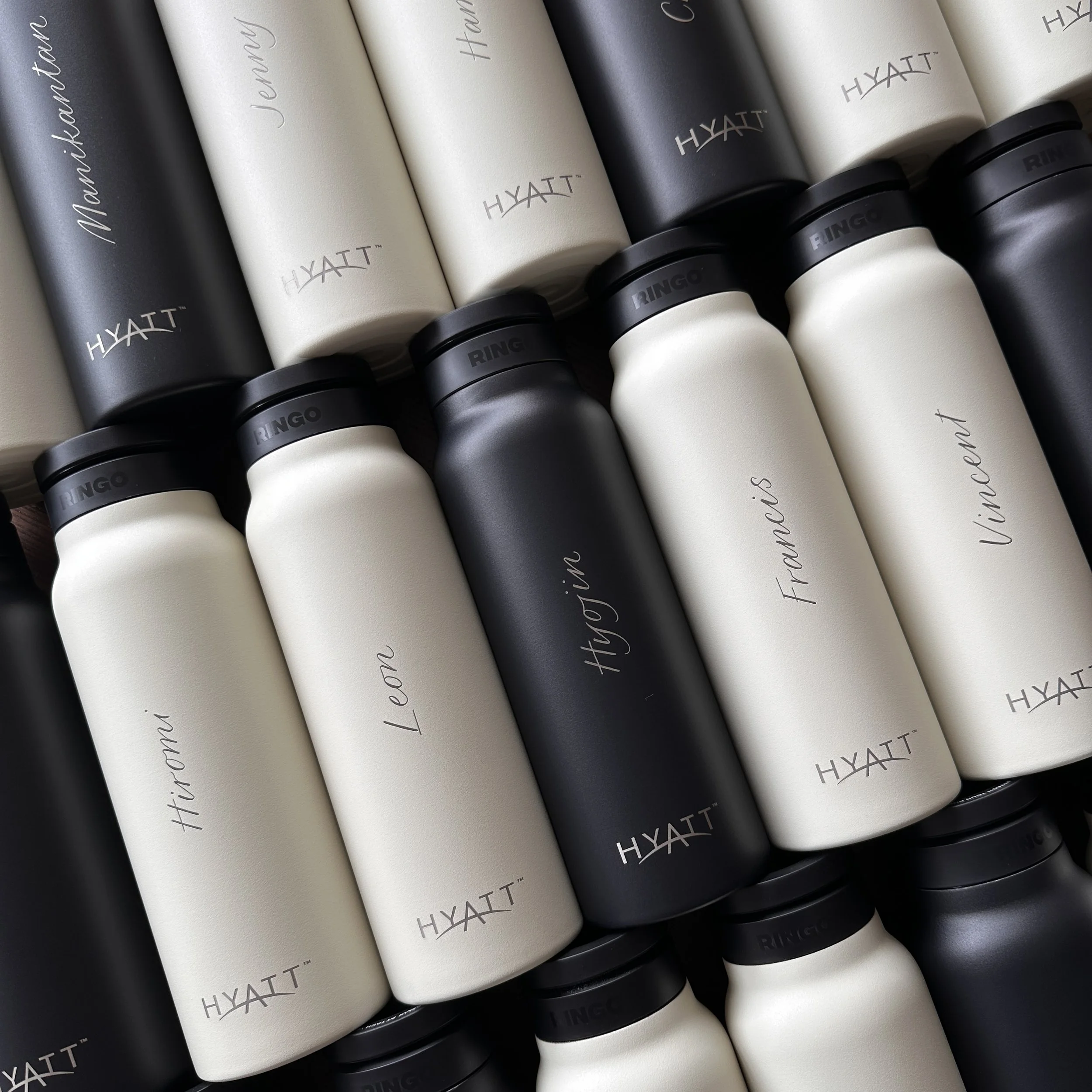 In-studio Engraving on water bottles for Hyatt Hong Kong