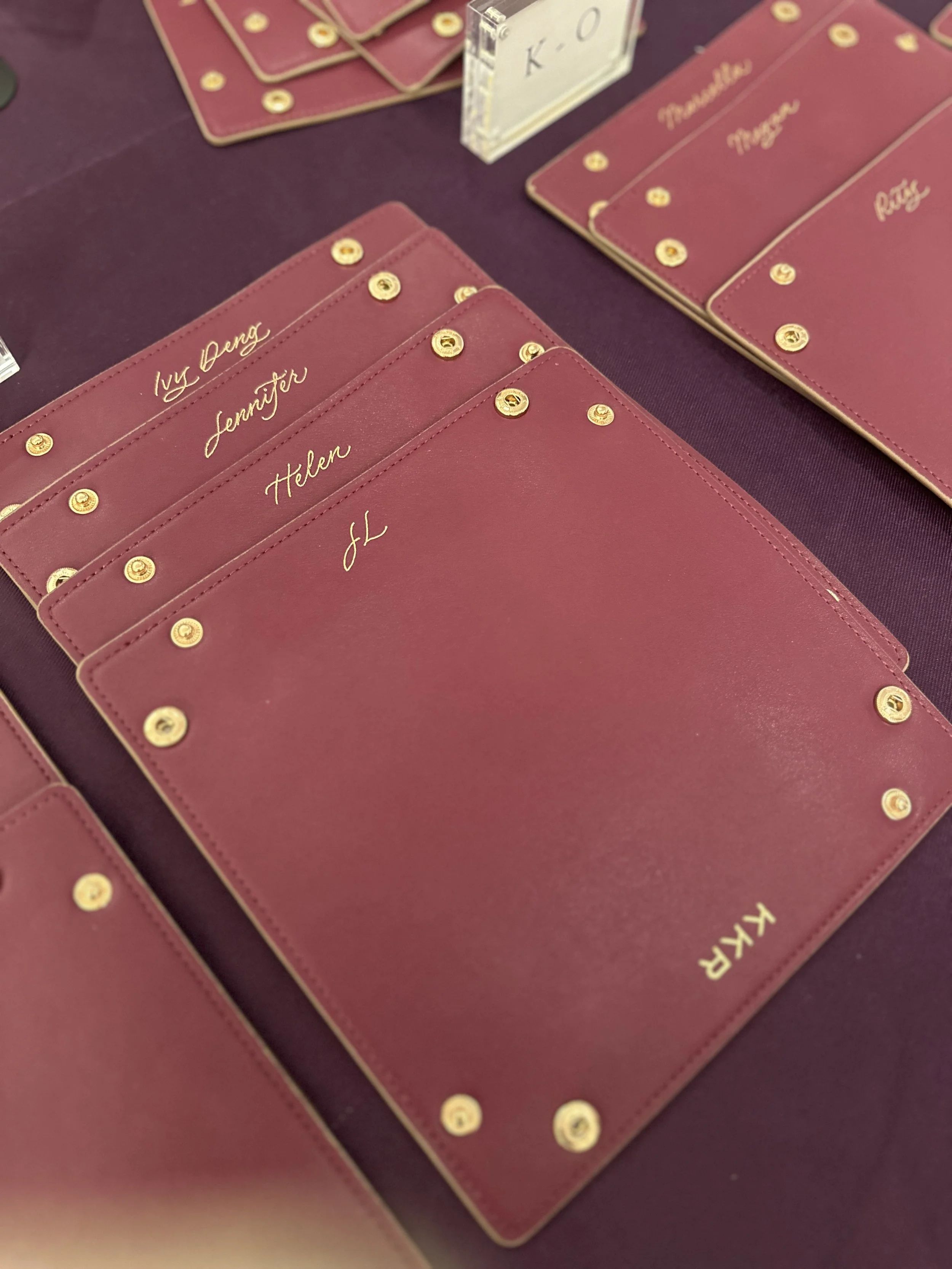 On-site Calligraphy Heat Foiling on Leather trays for conference in Hong Kong