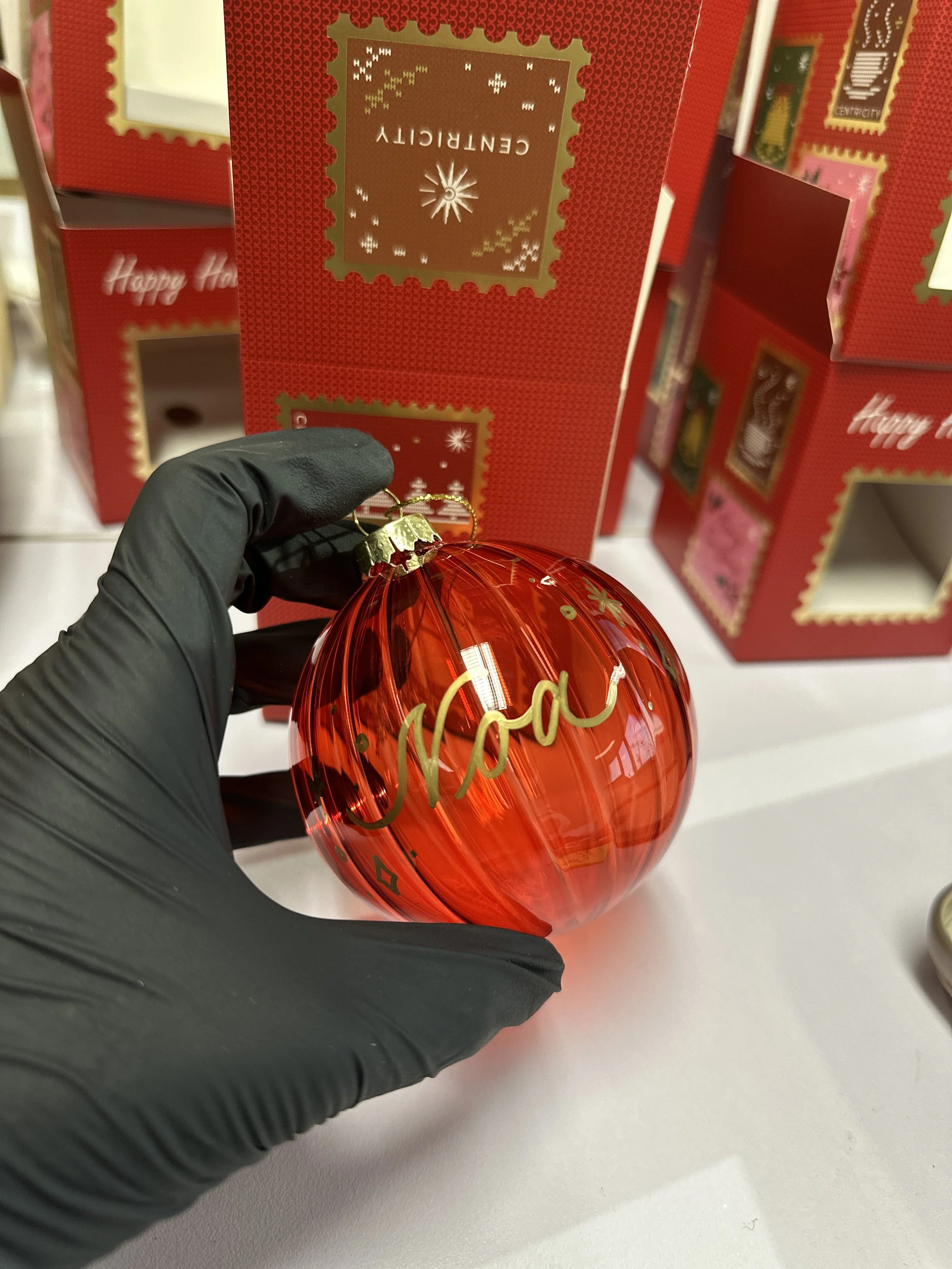 On-site calligraphy on christmas baubles hong kong