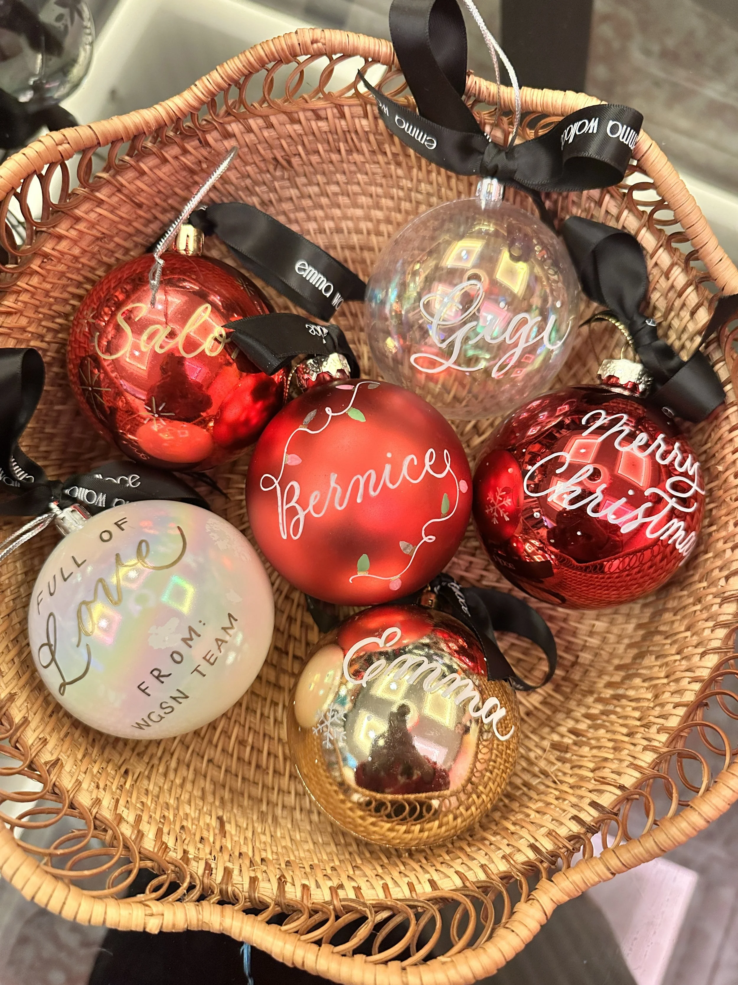 On-site calligraphy on christmas baubles hong kong - for Emma Wallace