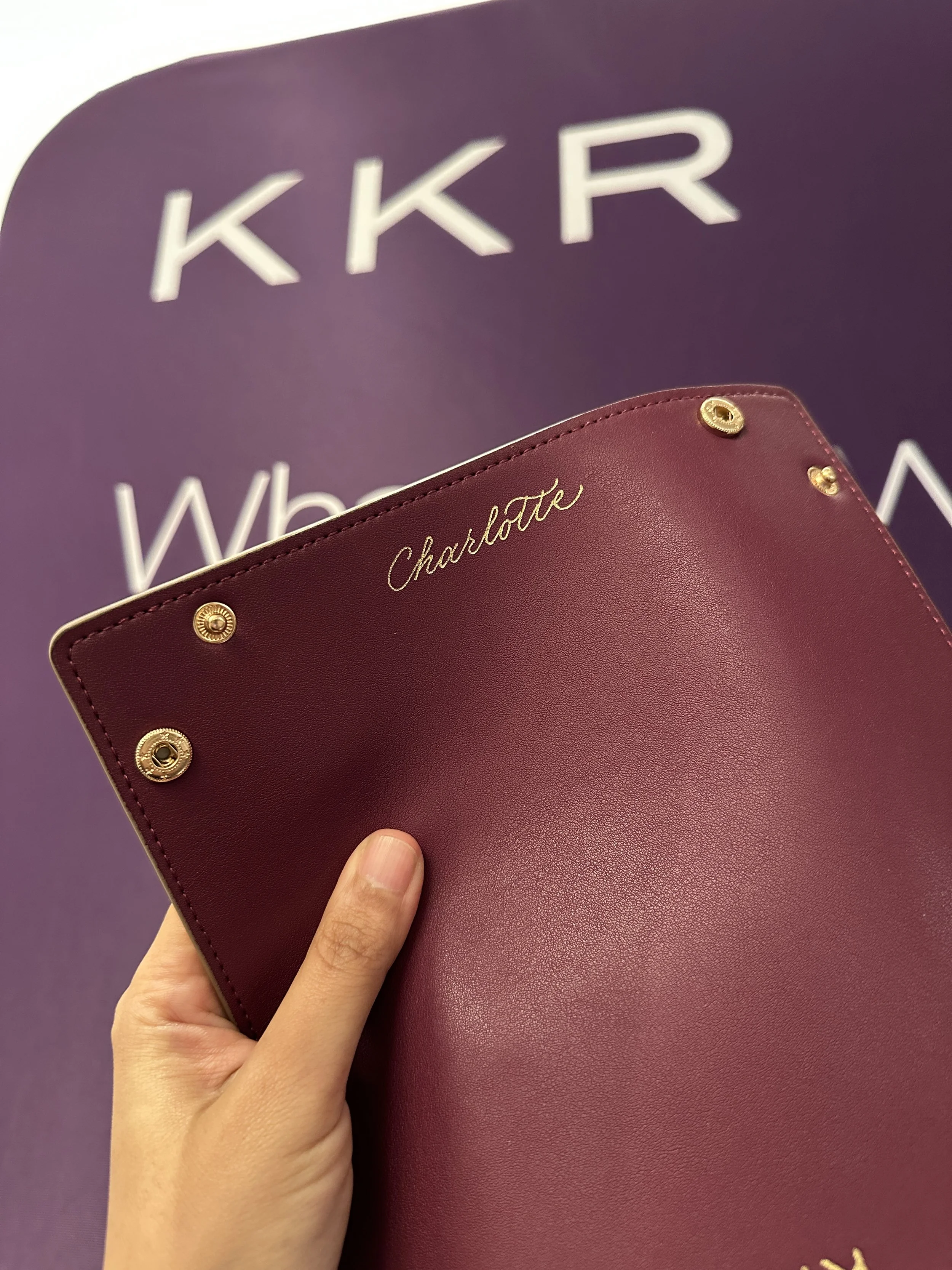 On-site Calligraphy Heat Foiling on Leather trays for conference in Hong Kong