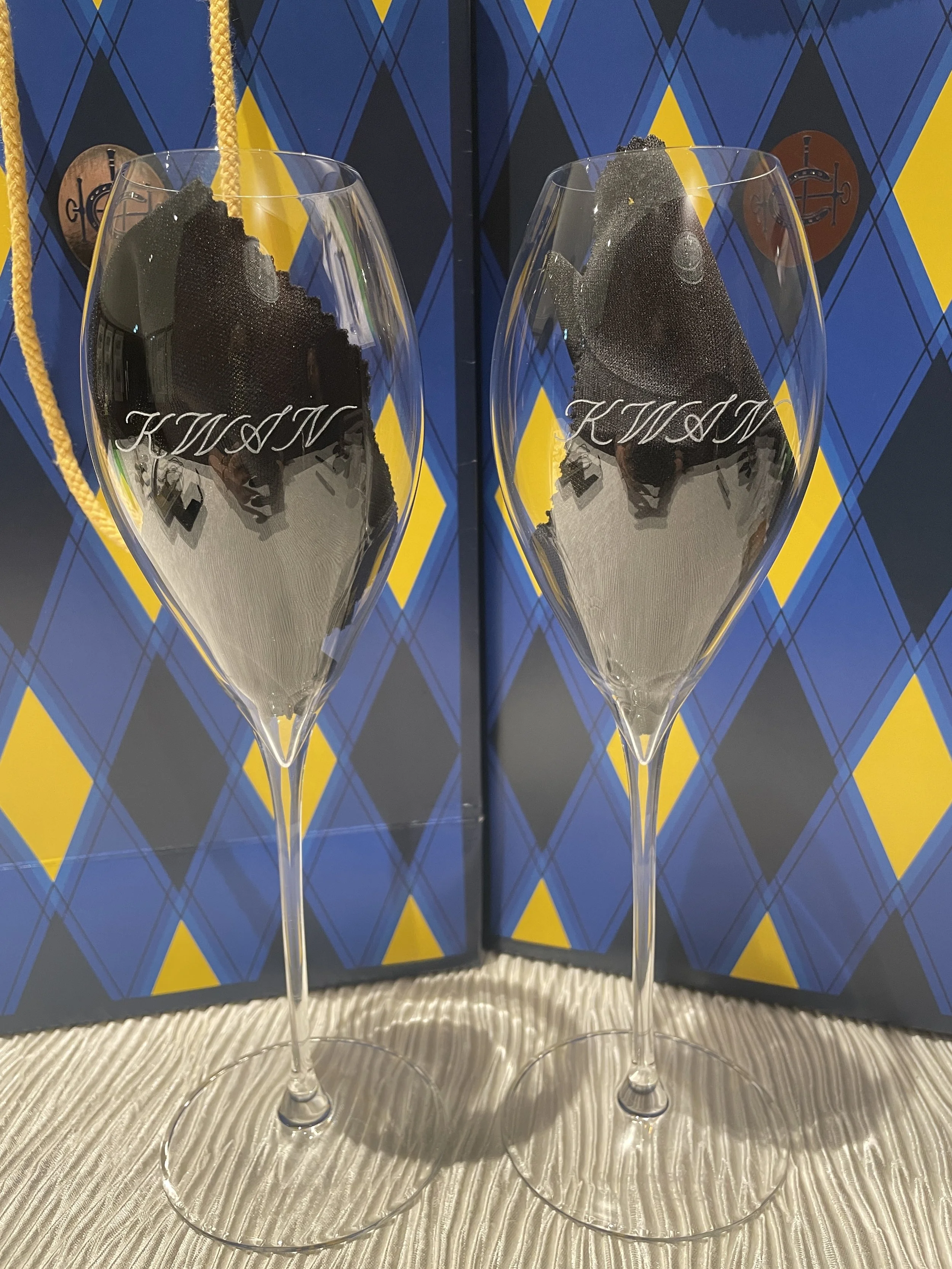 Live Artist Onsite Calligraphy Engraving on Champagne Glasses