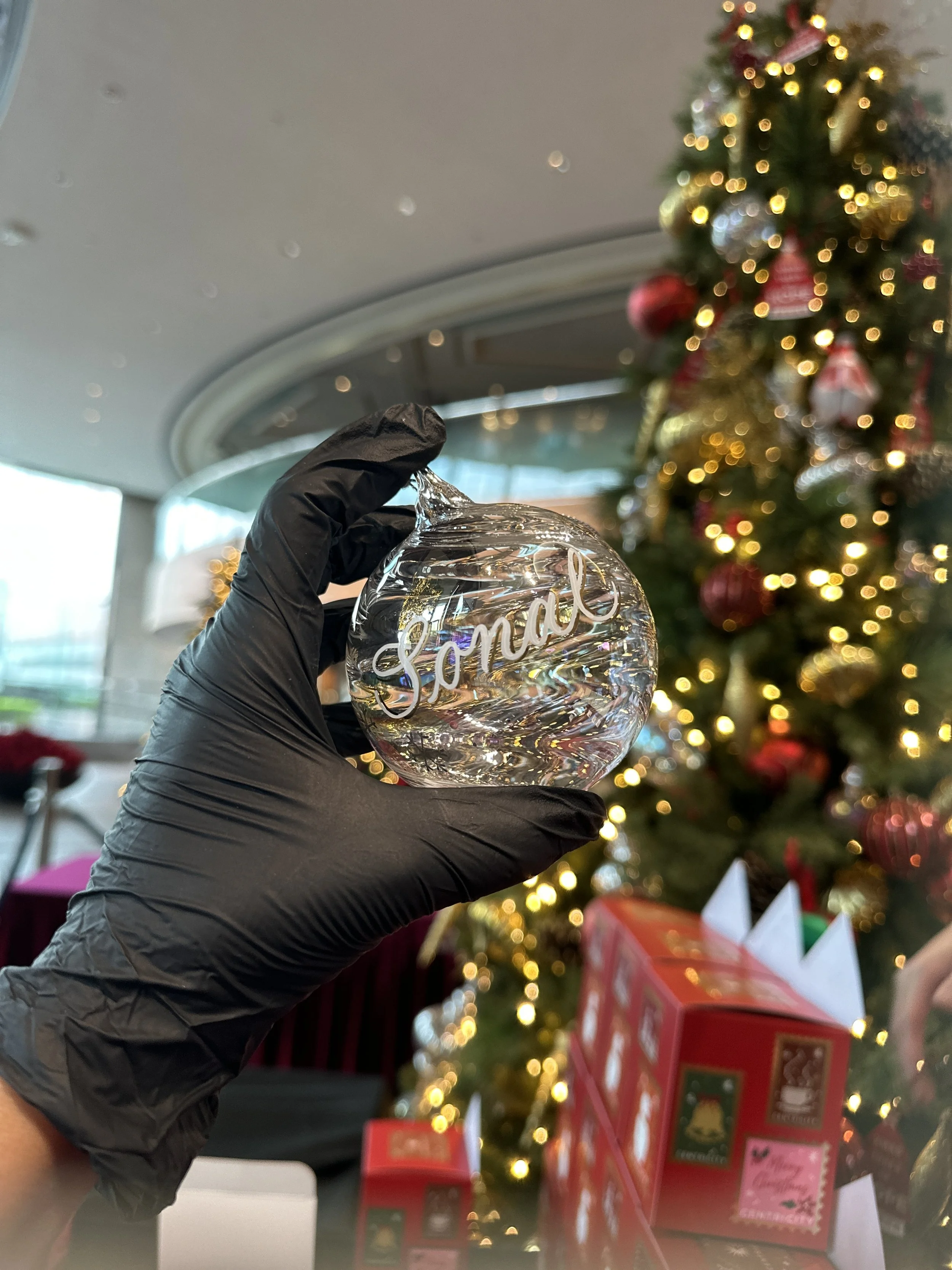 On-site calligraphy on christmas baubles hong kong