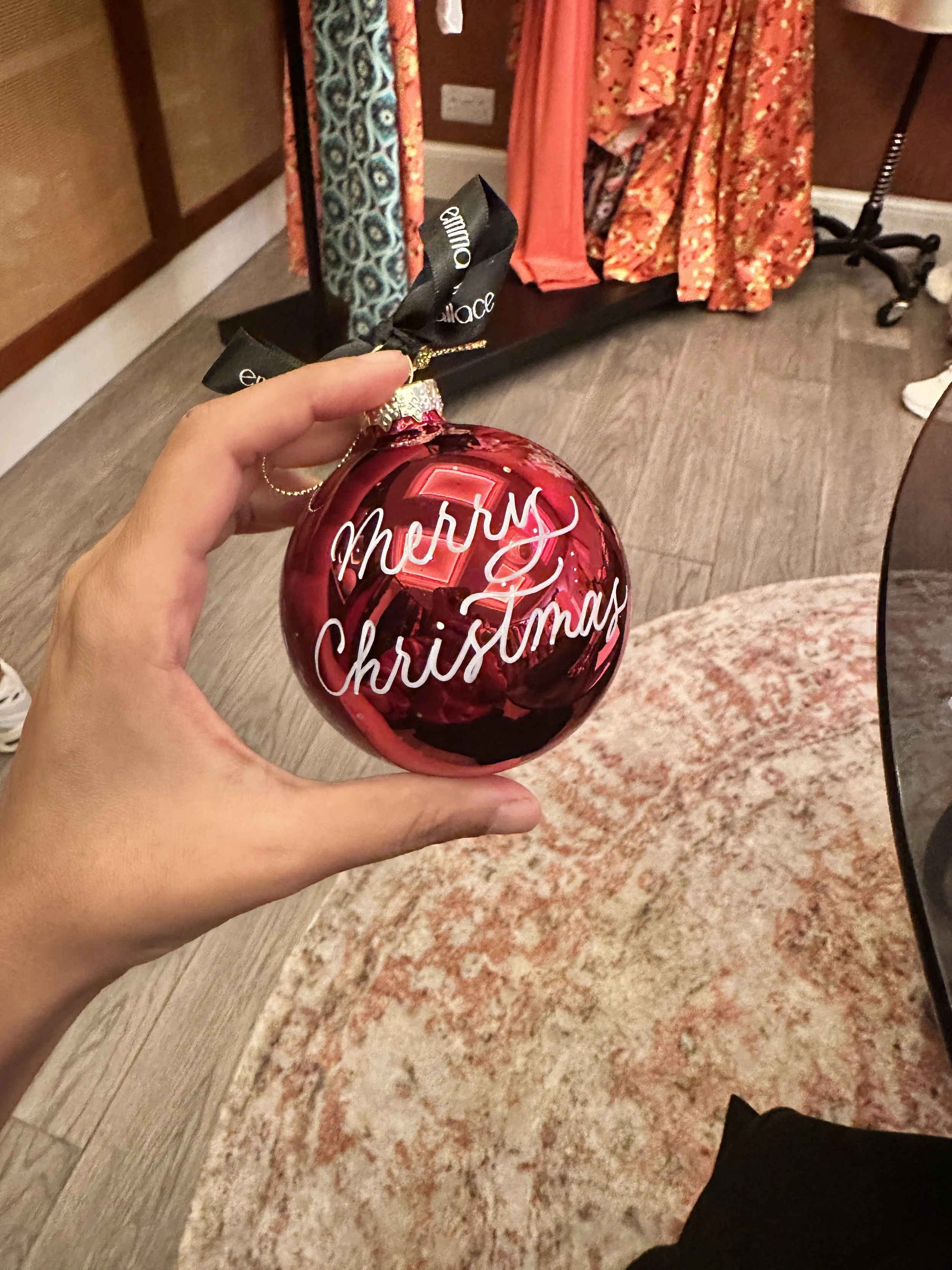 On-site calligraphy on christmas baubles hong kong - for Emma Wallace