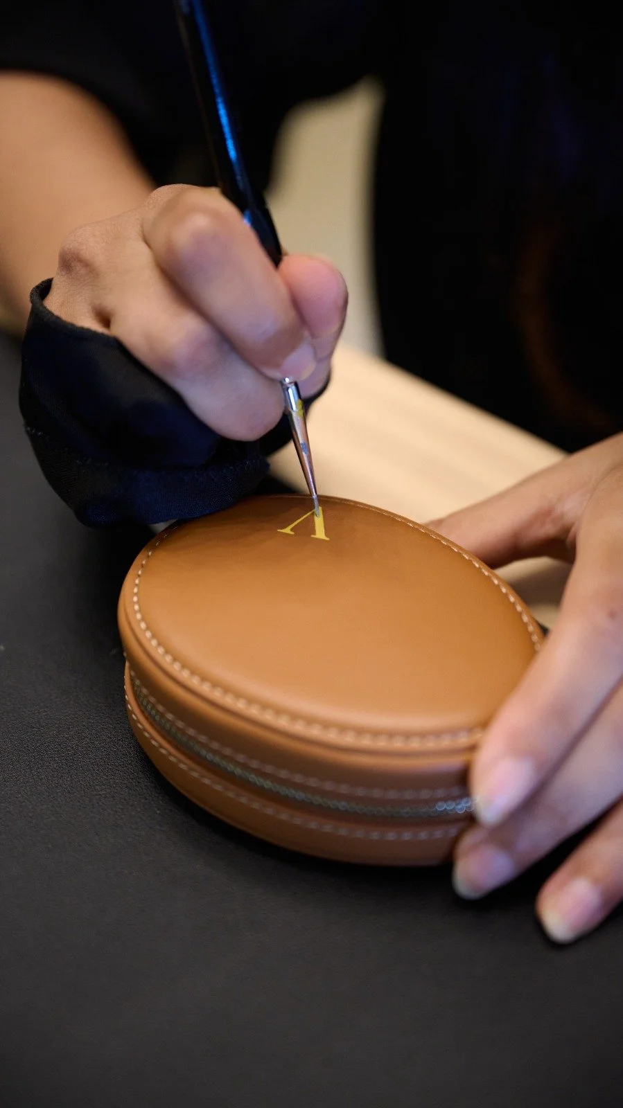 On-site Leather Painting on Bag Charms for Cafune Hong Kong pop up at IFC