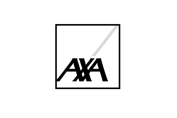 Logo d'AXA avec un carré, une ligne diagonale et le nom AXA