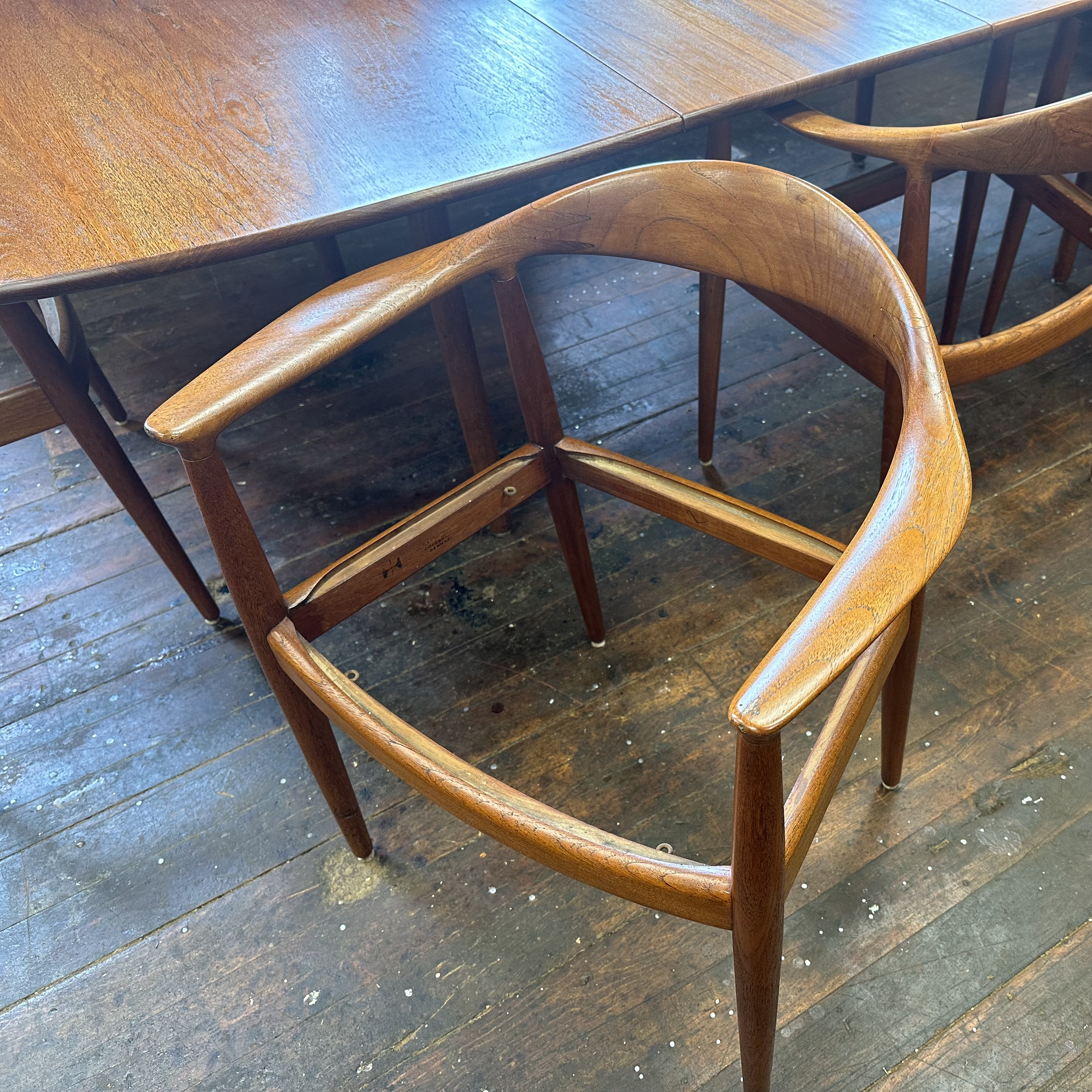 Hans Wegner Table and Chairs ca 1959.  The set of chairs are the iconic "round chairs", also known as the Kennedy chair.