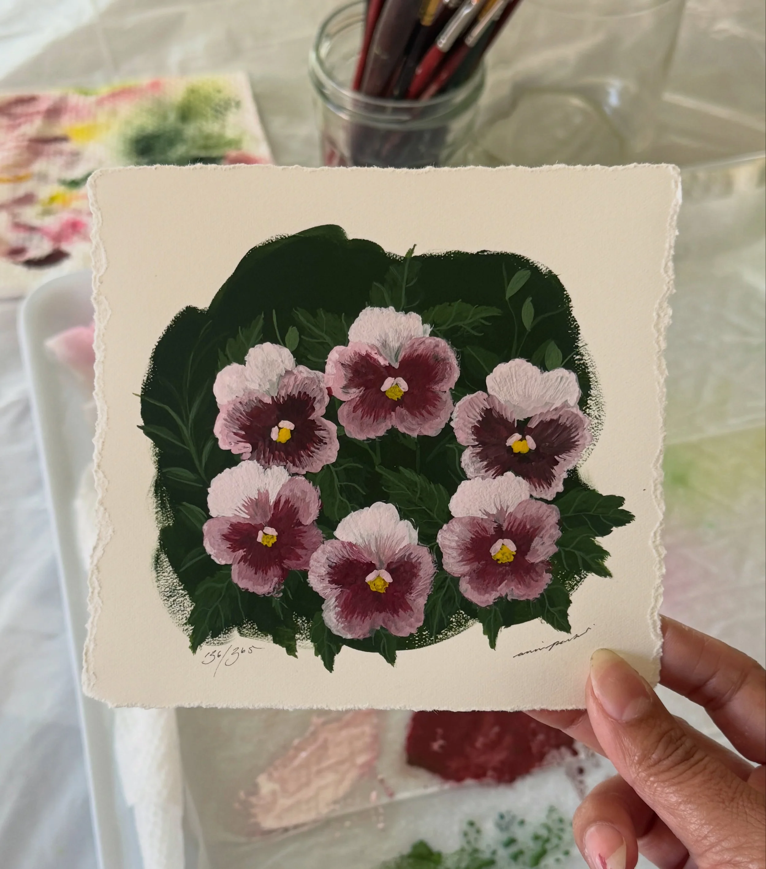 136/365 : Pansy Flower 

365 Day Series
Gouache on Watercolour Paper
5.5 &times; 5.5 &bull; No Prints 
$85 DM or my Shop to Purchase
Free Shipping in Canada &amp; U.S. 🇨🇦 🇺🇸
www.annieparkes.com

________________________

#MiniaturePainting #365Da
