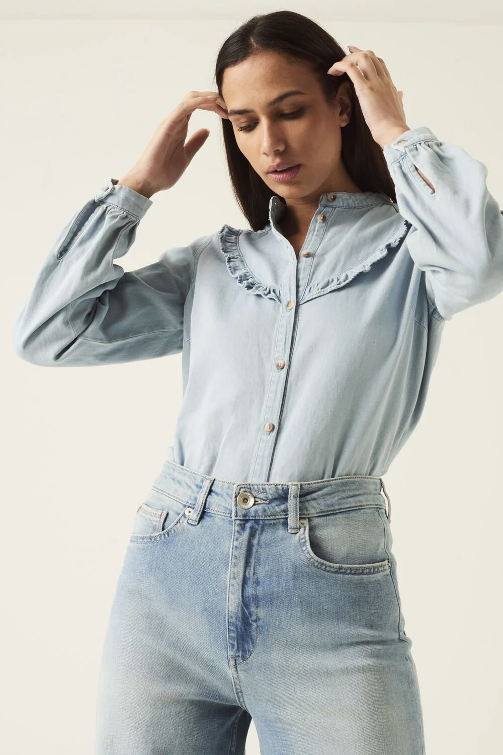 GARCIA Morning Blue Denim Shirt with 