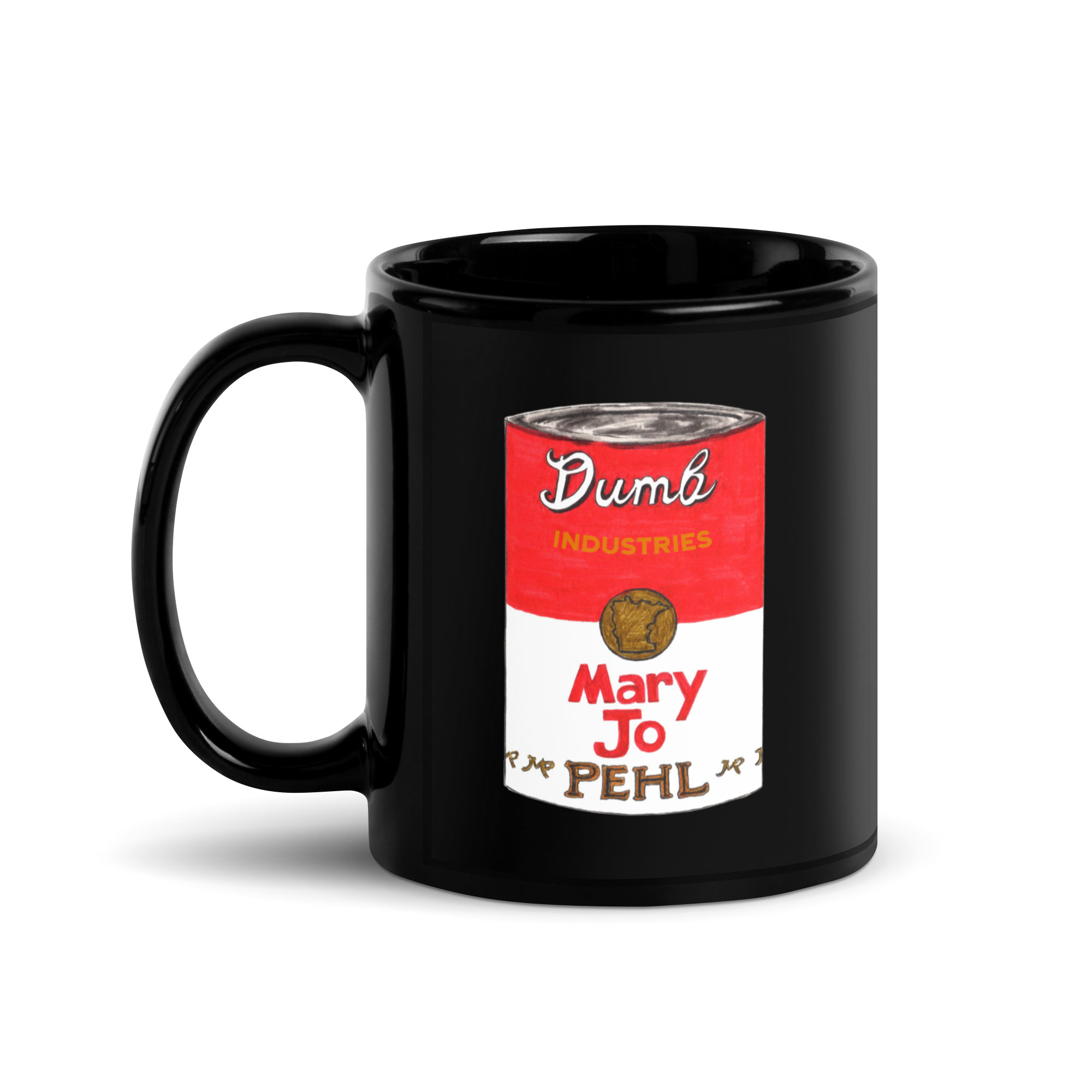 Mary Jo Pehl Soup Can Design by Colette Flowers Black Glossy Mug