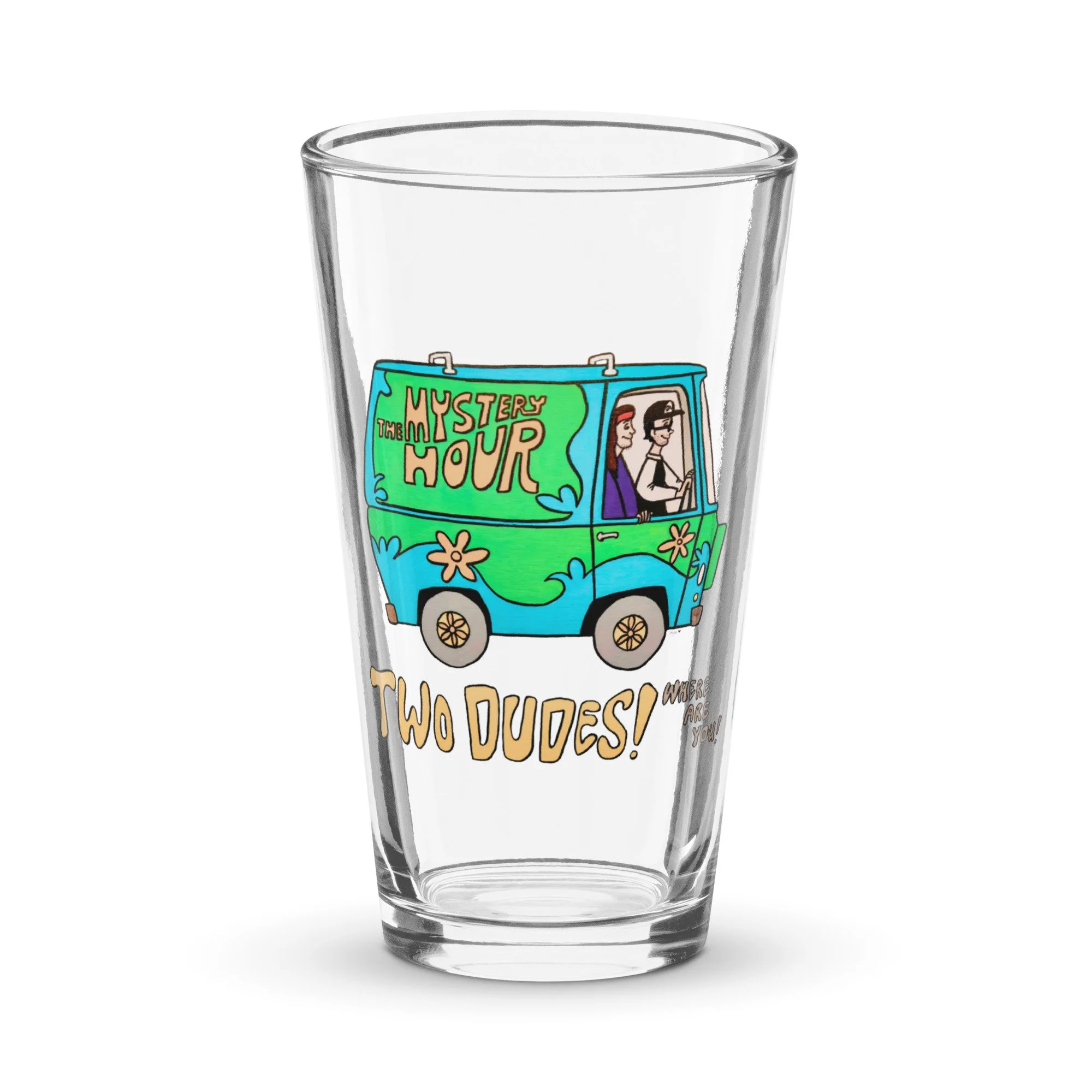 The Dumb Industries Mystery Hour | Two Dudes! Where Are You? Design By Inga Wohlgemuth | Shaker pint glass