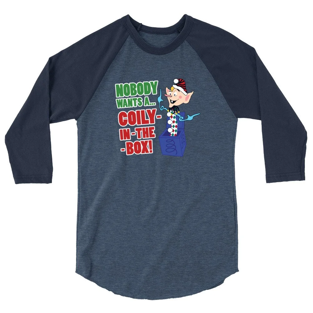 Dumb Industries | Coily-in-the-Box Design by Josh Flowers | 3/4 sleeve raglan shirt