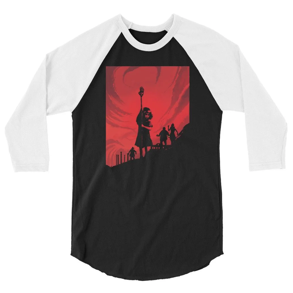Growing Up w/ Manos: The Hands of Fate by Jackey Neyman Jones | Book Cover Artwork | 3/4 sleeve raglan shirt